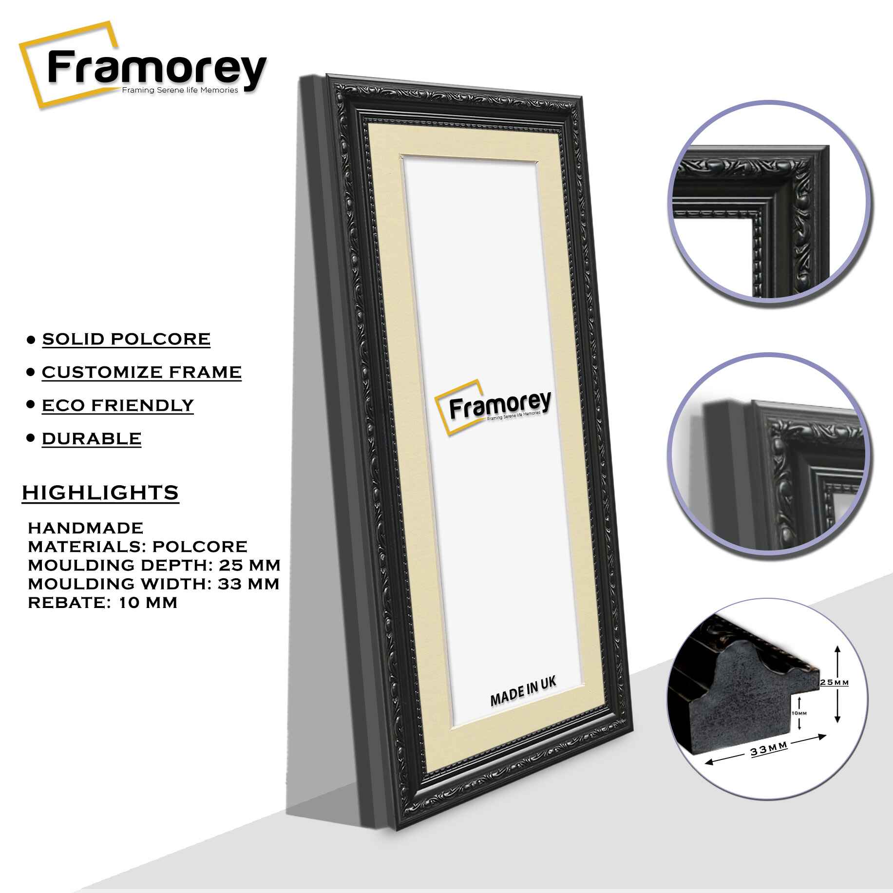 Panoramic Size Black Picture Frame Shabby Wall Frames With Ivory Mount