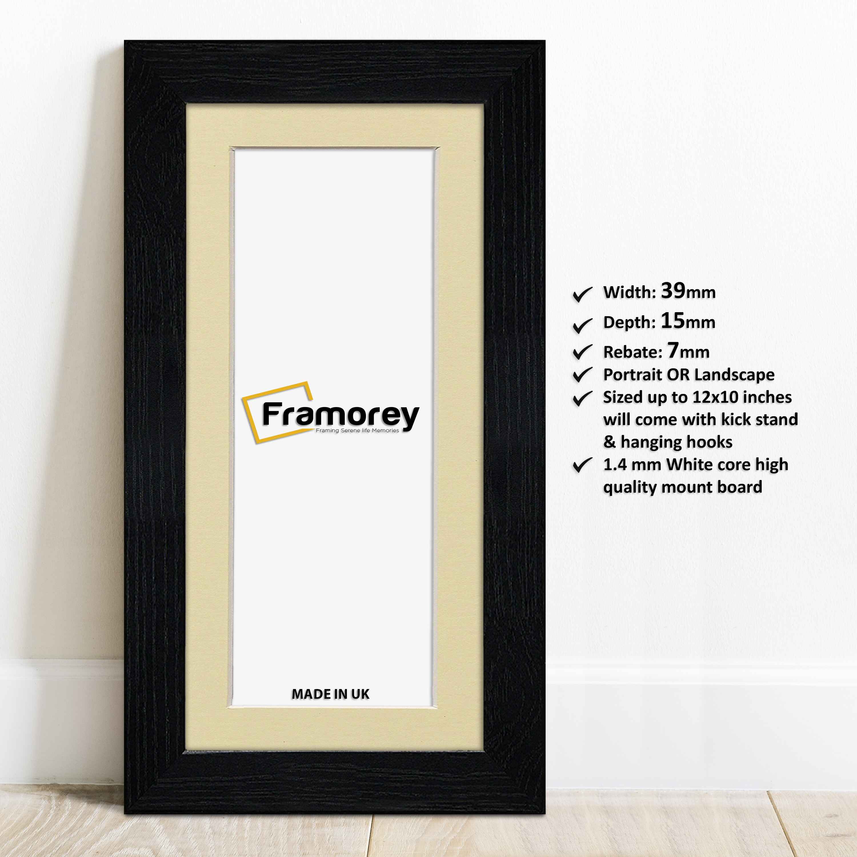 Panoramic Size Black Picture Frames Handmade Wooden Poster Frames With Ivory Mount