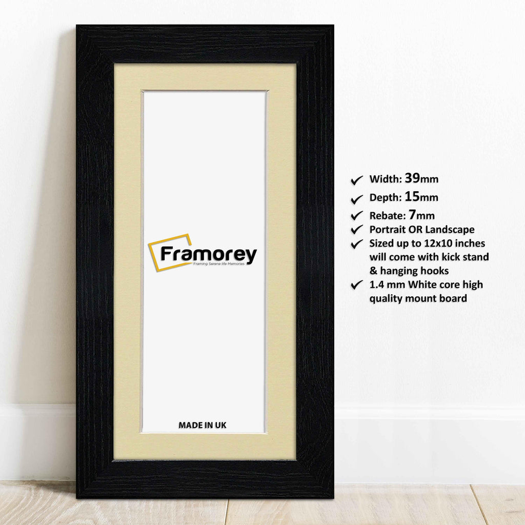 Panoramic Black Picture Frames Handmade Poster Frames With Ivory Mount
