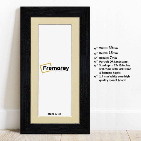 Panoramic Black Picture Frames Handmade Poster Frames With Ivory Mount