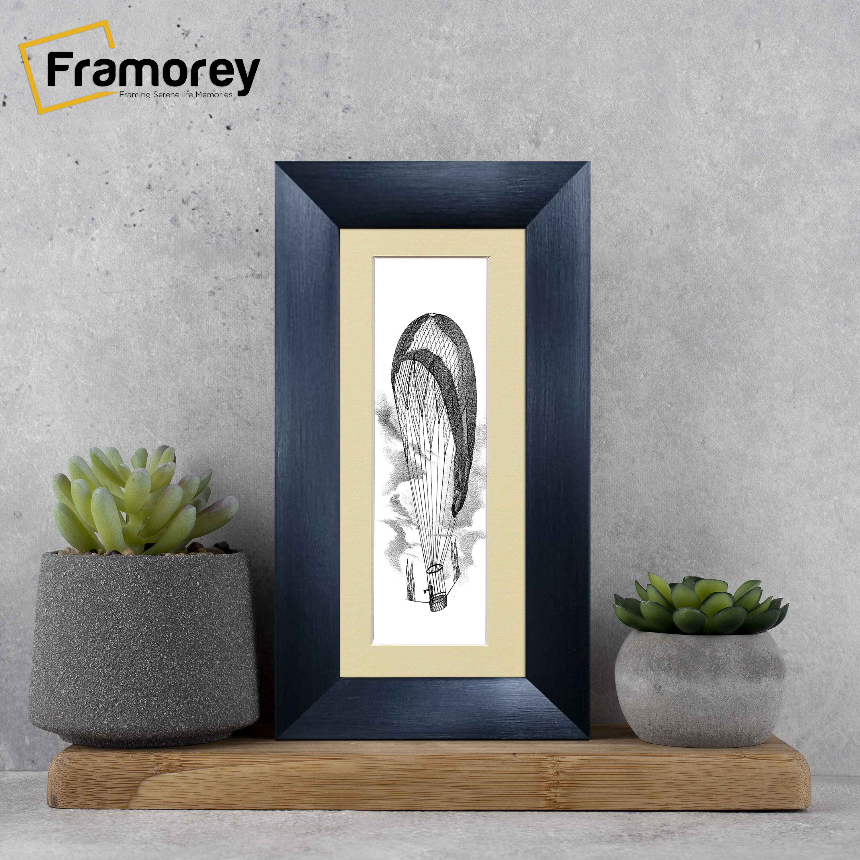 Panoramic Size Brushed Black Engraved Frames Handmade Poster Frames With Ivory Mount