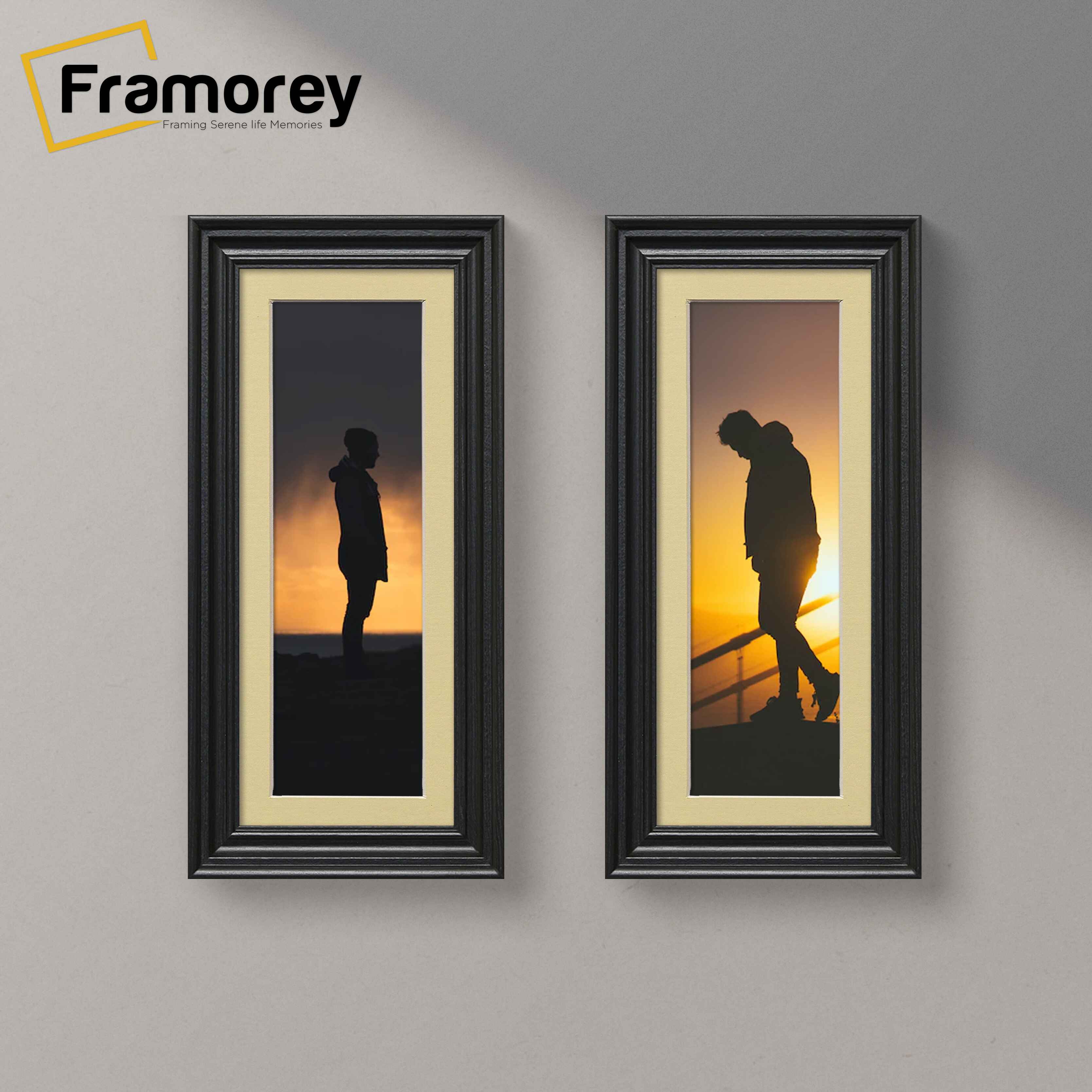 Swept Style Panoramic Black Picture Frame Wall Décor Photo Frame With Ivory Mount