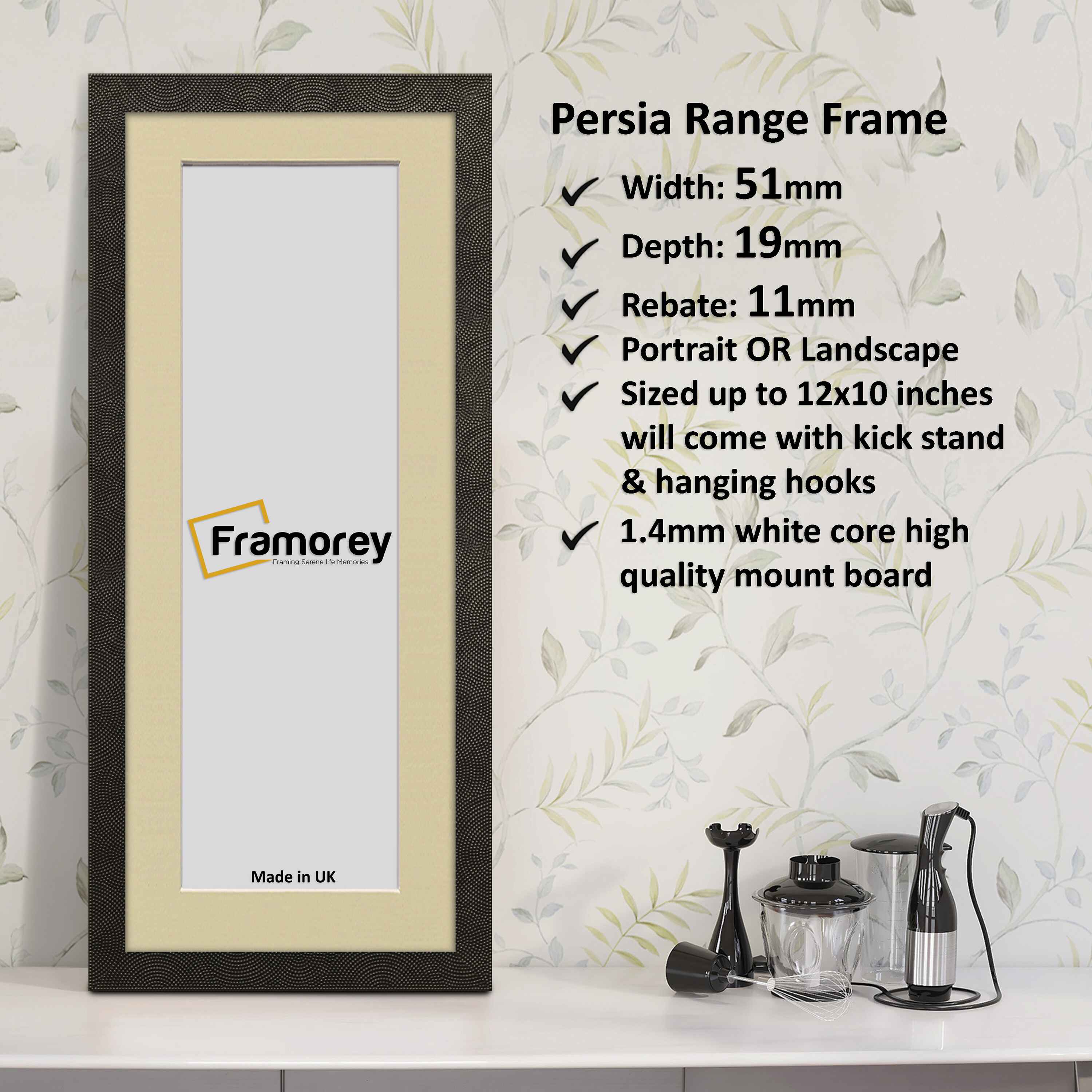 Panoramic Size Black Picture Frame Persia Style Wall Frame With Ivory Mount