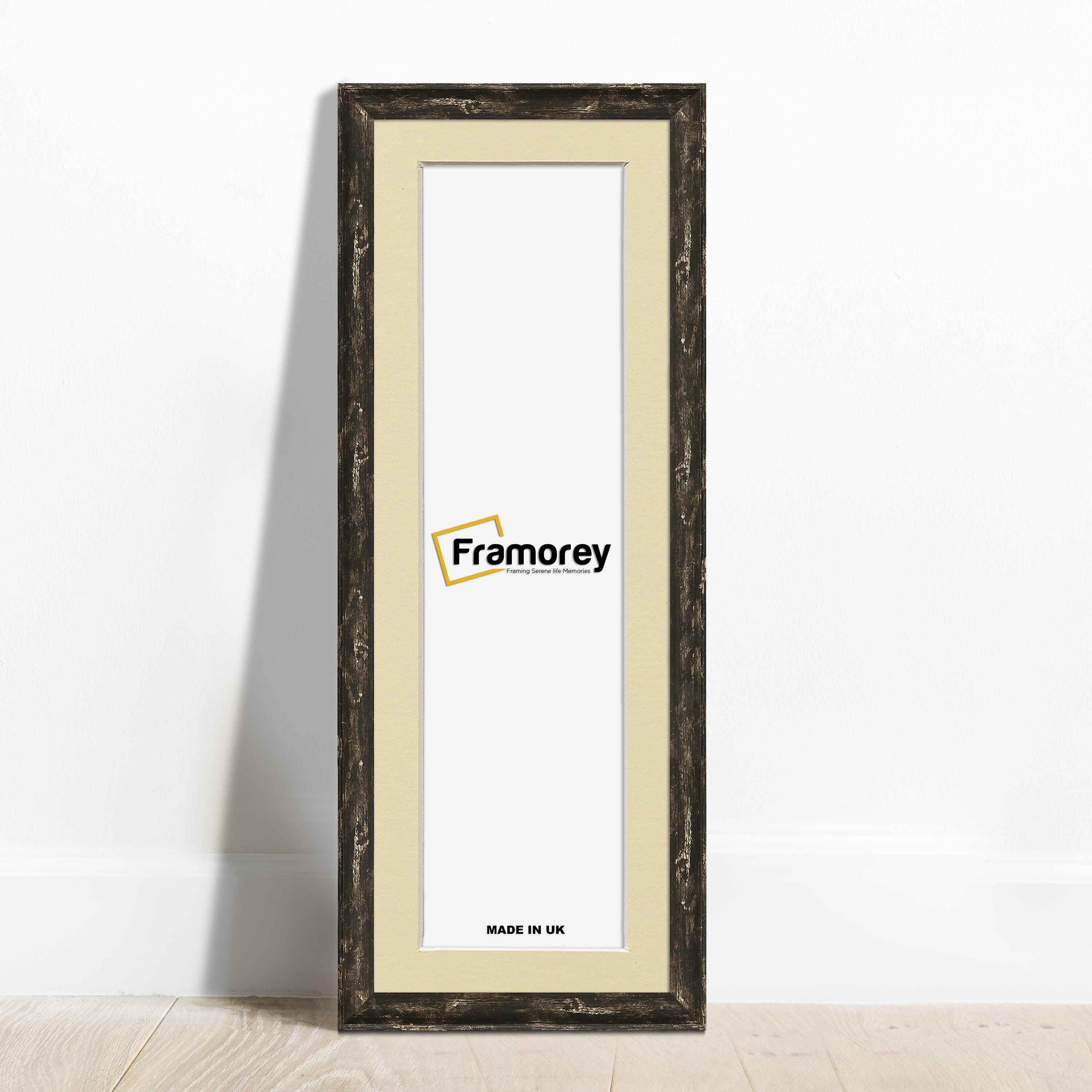 Panoramic Size Vintage Distressed Black Photo Frames With Ivory Mount
