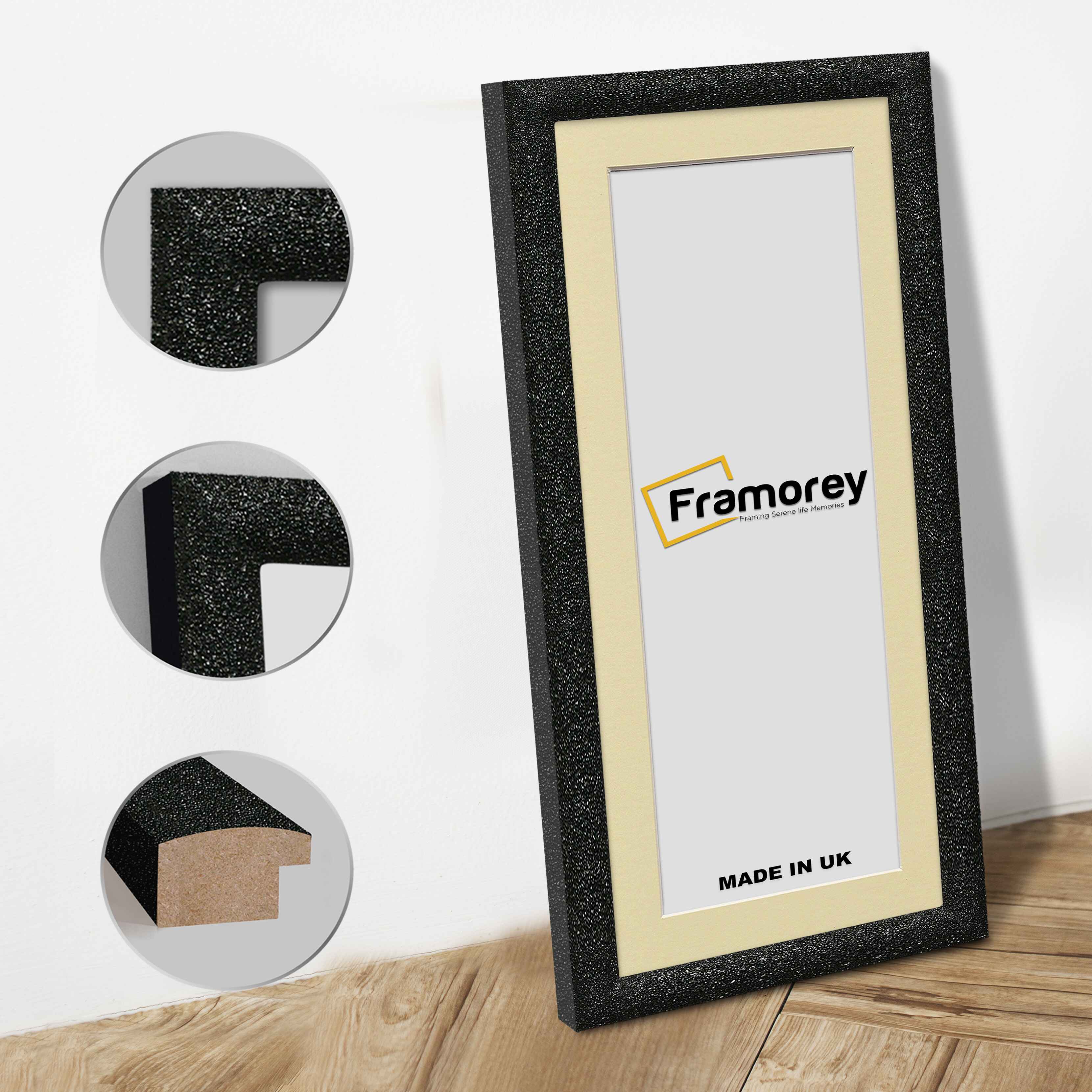 Panoramic Size Glitter Sparkle Black Photo Frames With Ivory Mount
