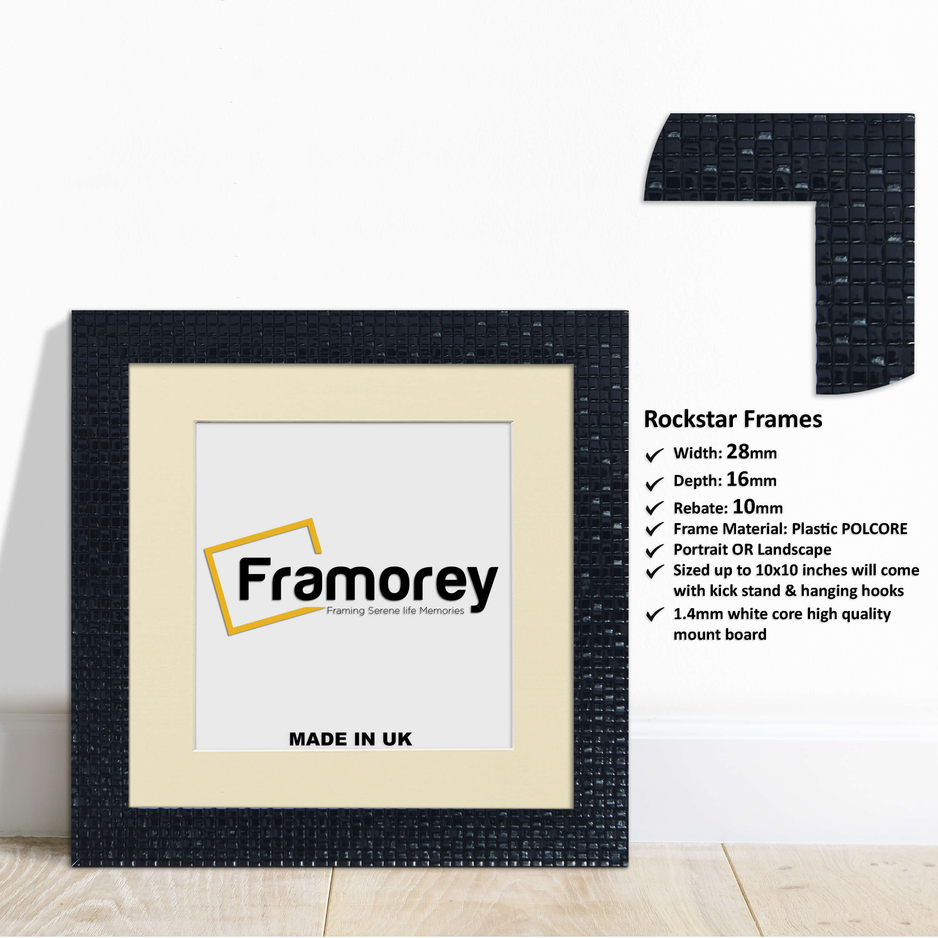 Square Size Black Picture Frame Rockstar Style Photo Frame With Ivory Mount