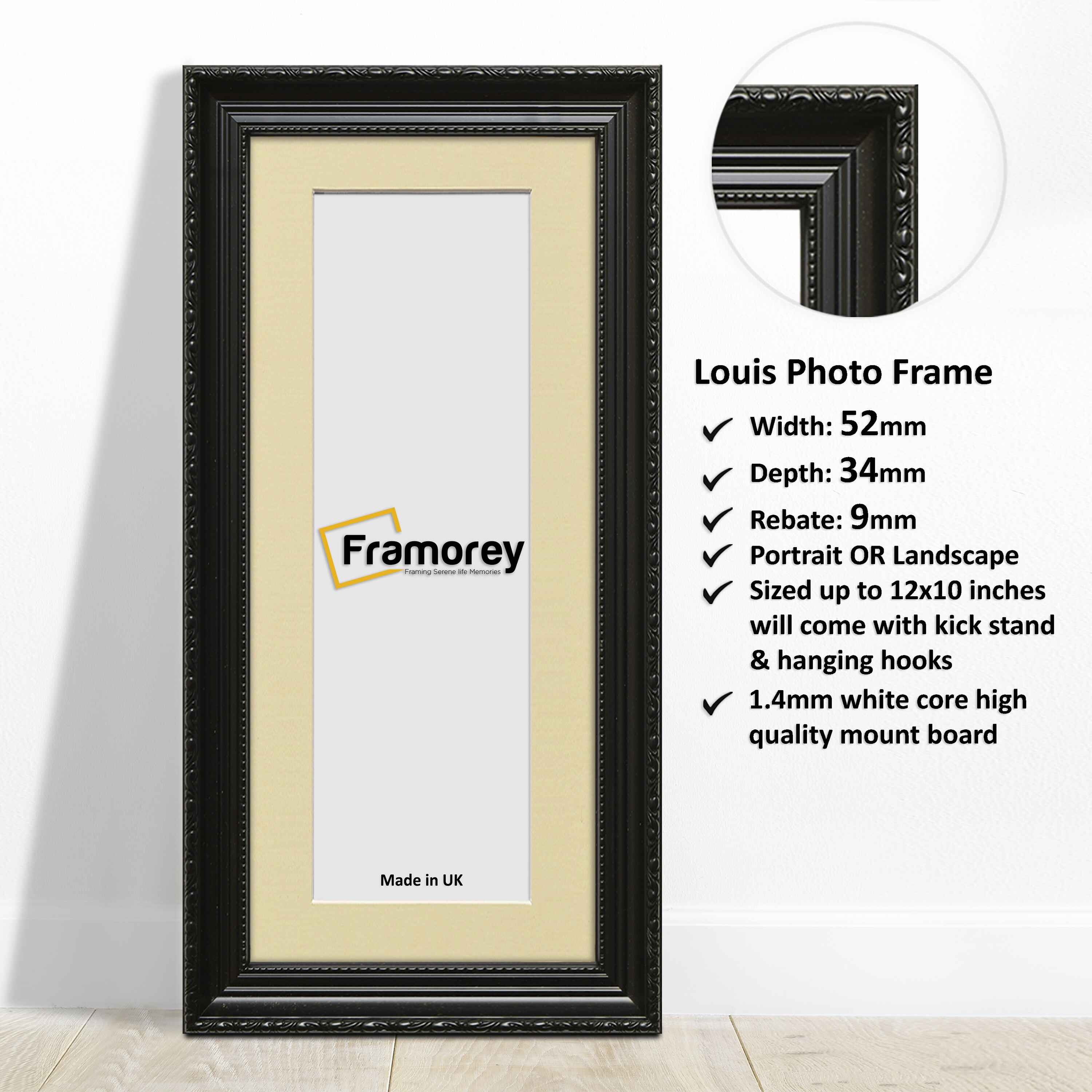 Panoramic Size Louis Black Maxi Art Poster Frames Picture Frames With Ivory Mount