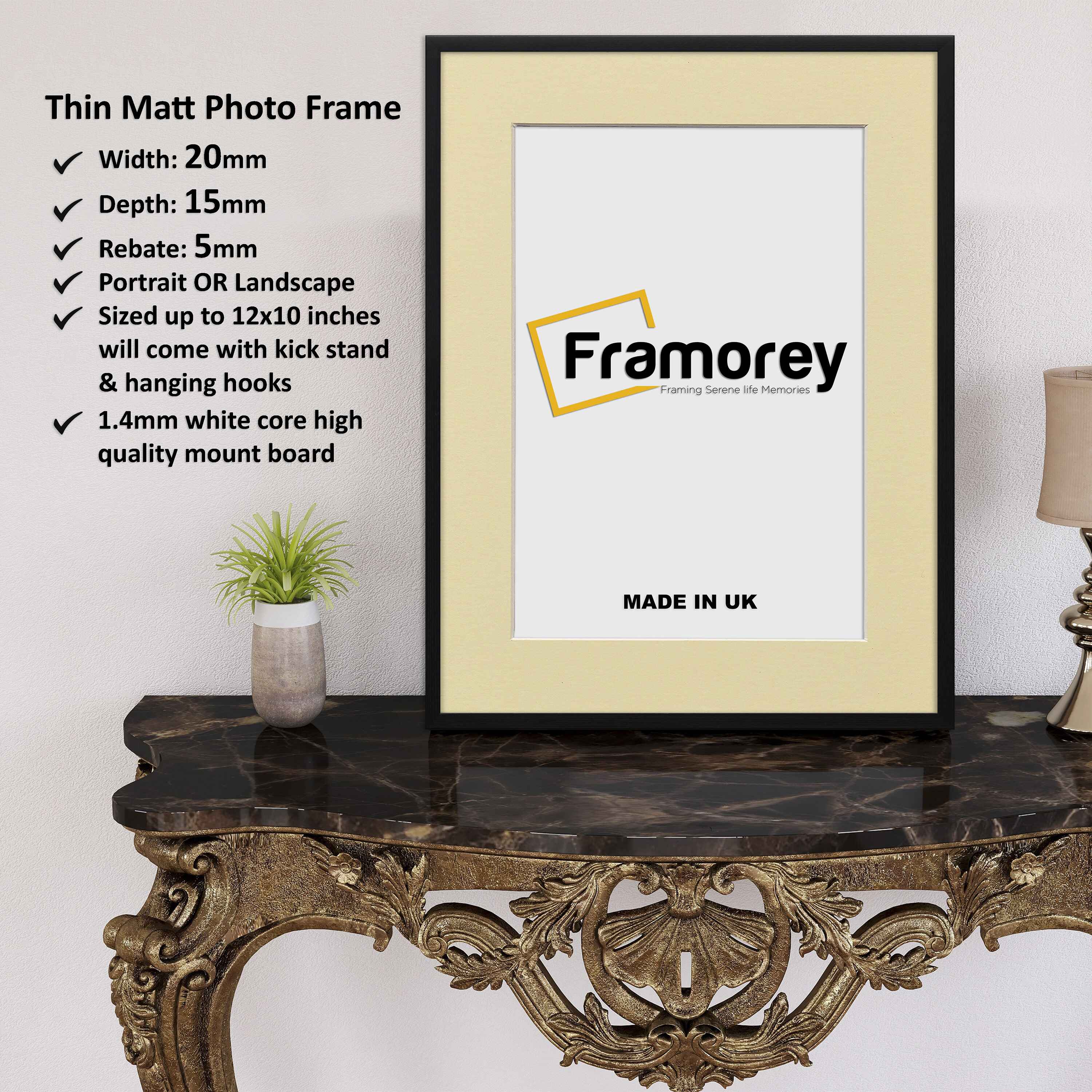 Thin Matt Black Picture Frames With Ivory Mount
