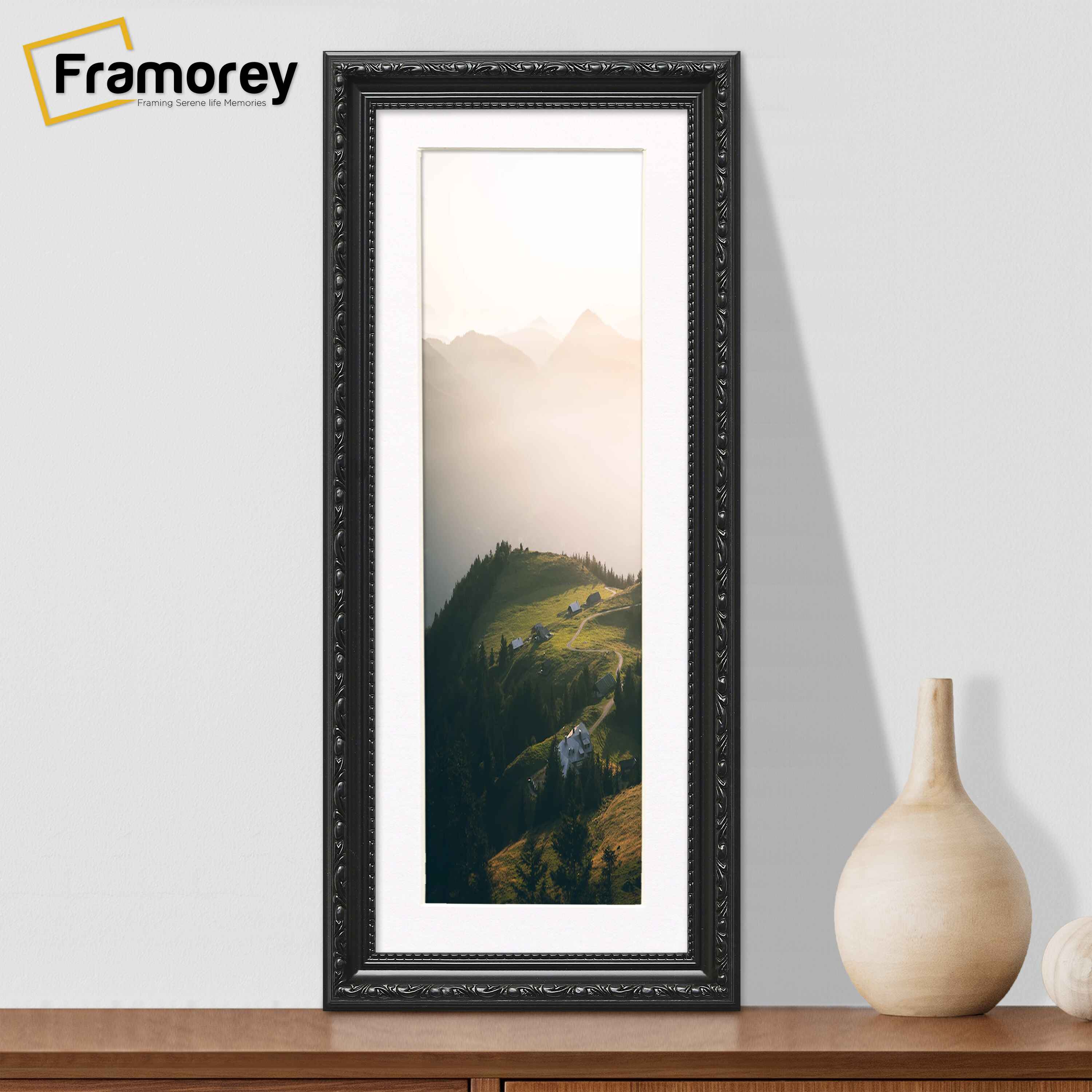 Panoramic Size Black Picture Frame Shabby Wall Frames With White Mount