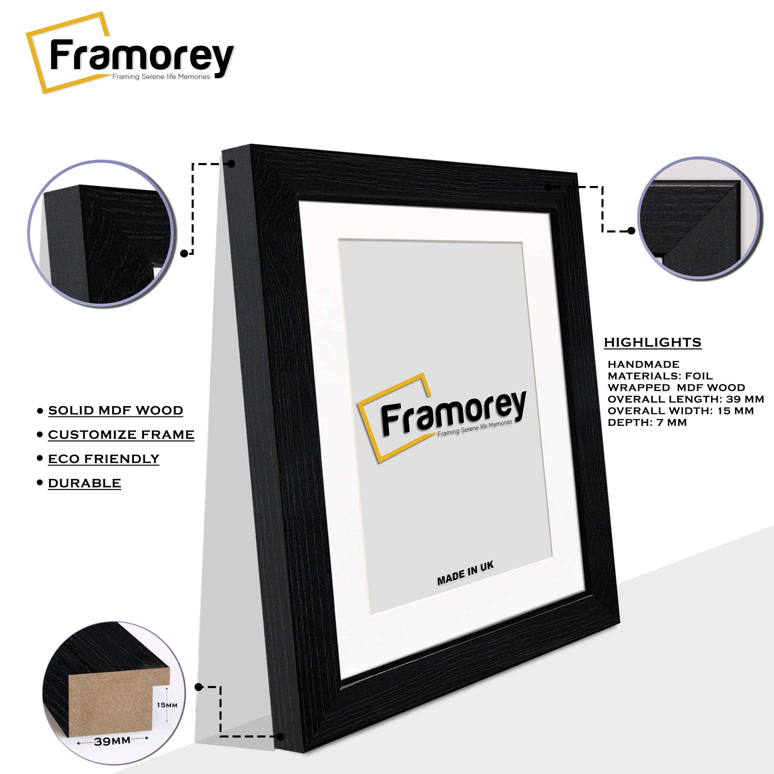 White Picture Photo Frames Handmade Wooden Effect Poster Frames With White Mount