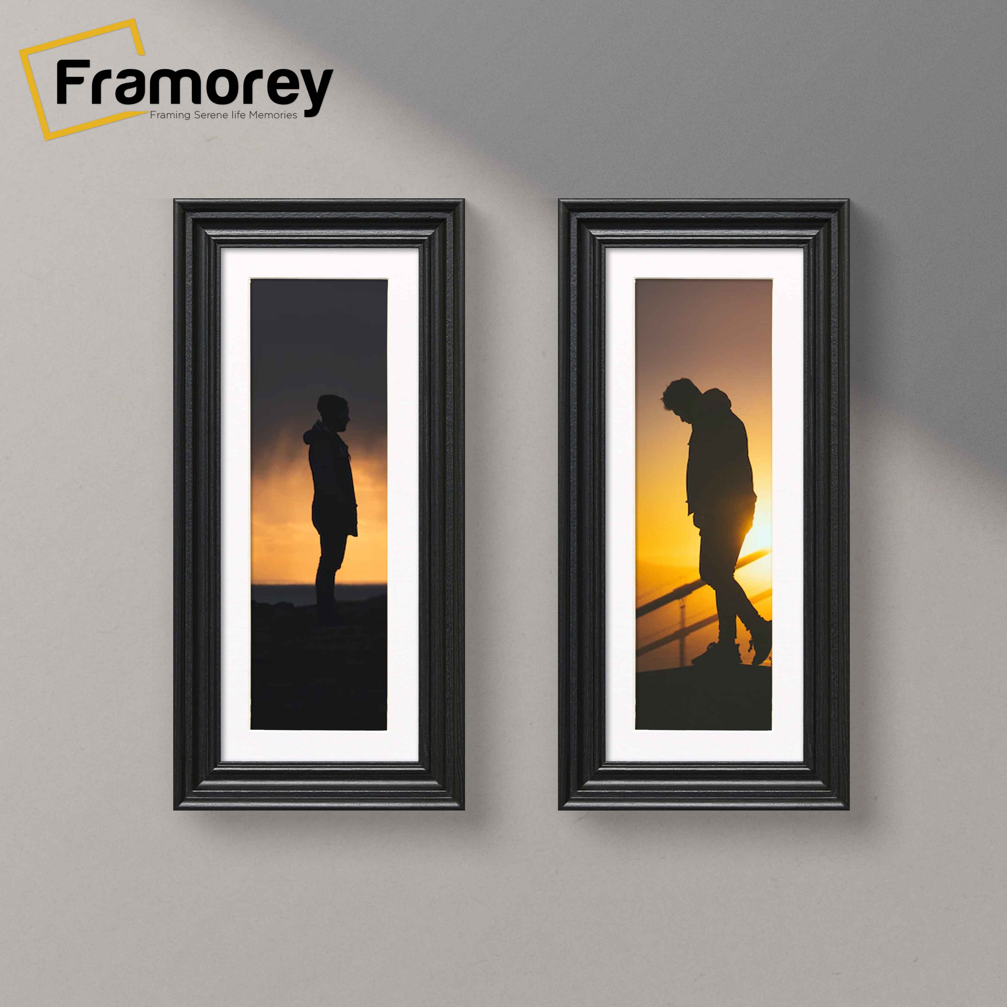 Swept Style Panoramic Black Picture Frame Wall Décor Photo Frame With White Mount