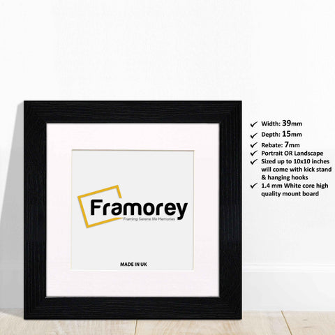 Square Black Picture Frames Handmade Wooden Photo Frame With White Mount with some detail on its measurements.