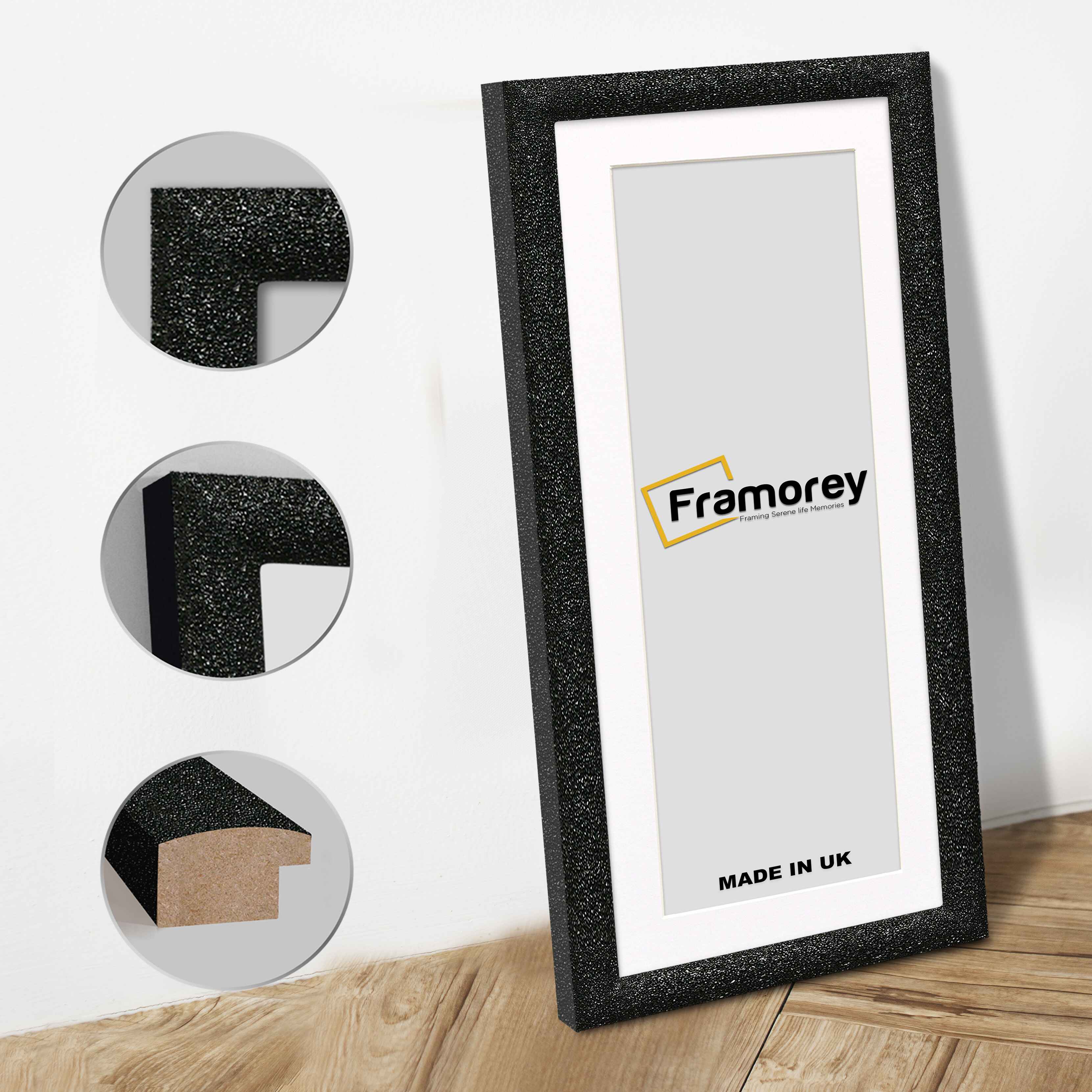 Panoramic Size Glitter Sparkle Black Photo Frames With White Mount