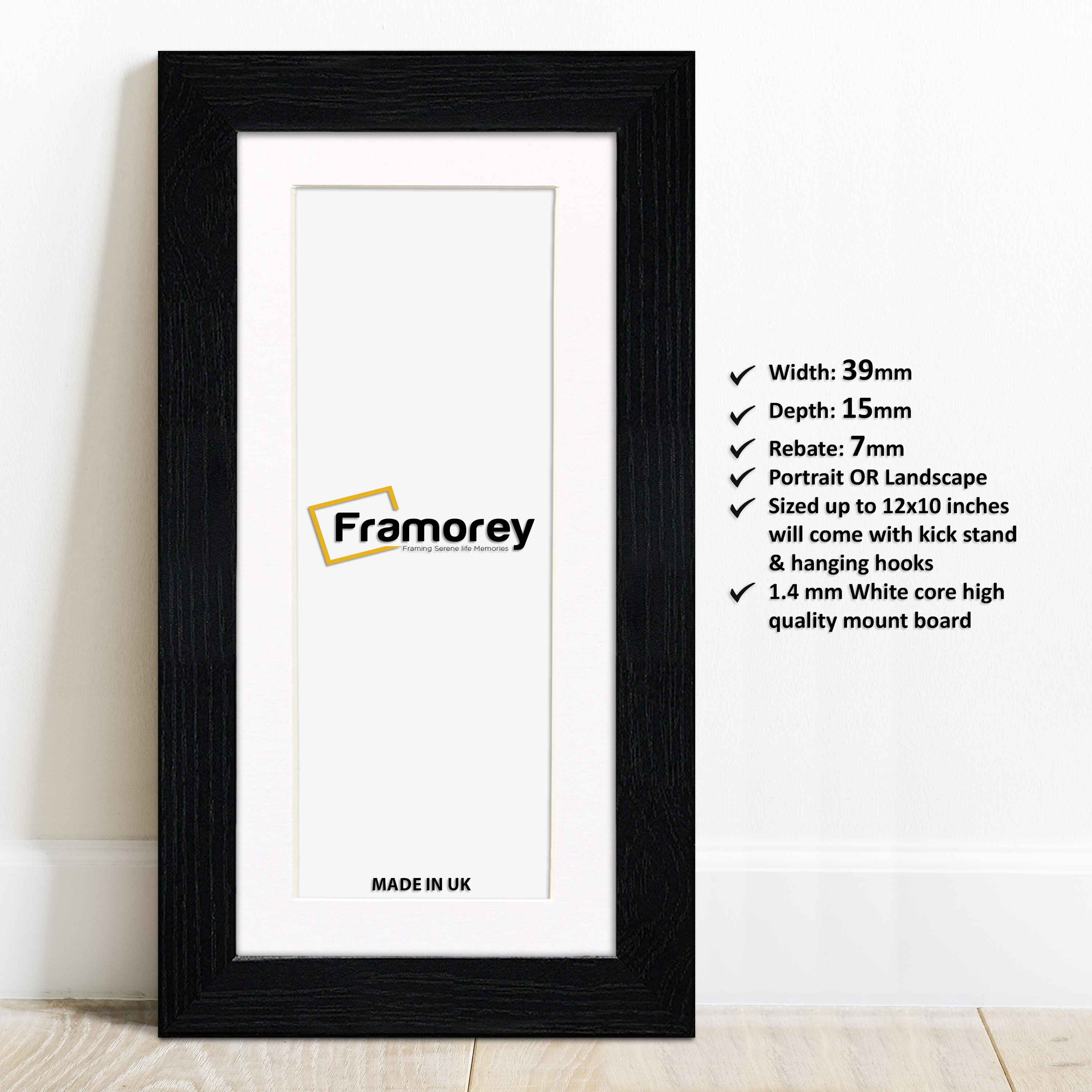 Panoramic Size Black Picture Frames Handmade Wooden Poster Frames With White Mount
