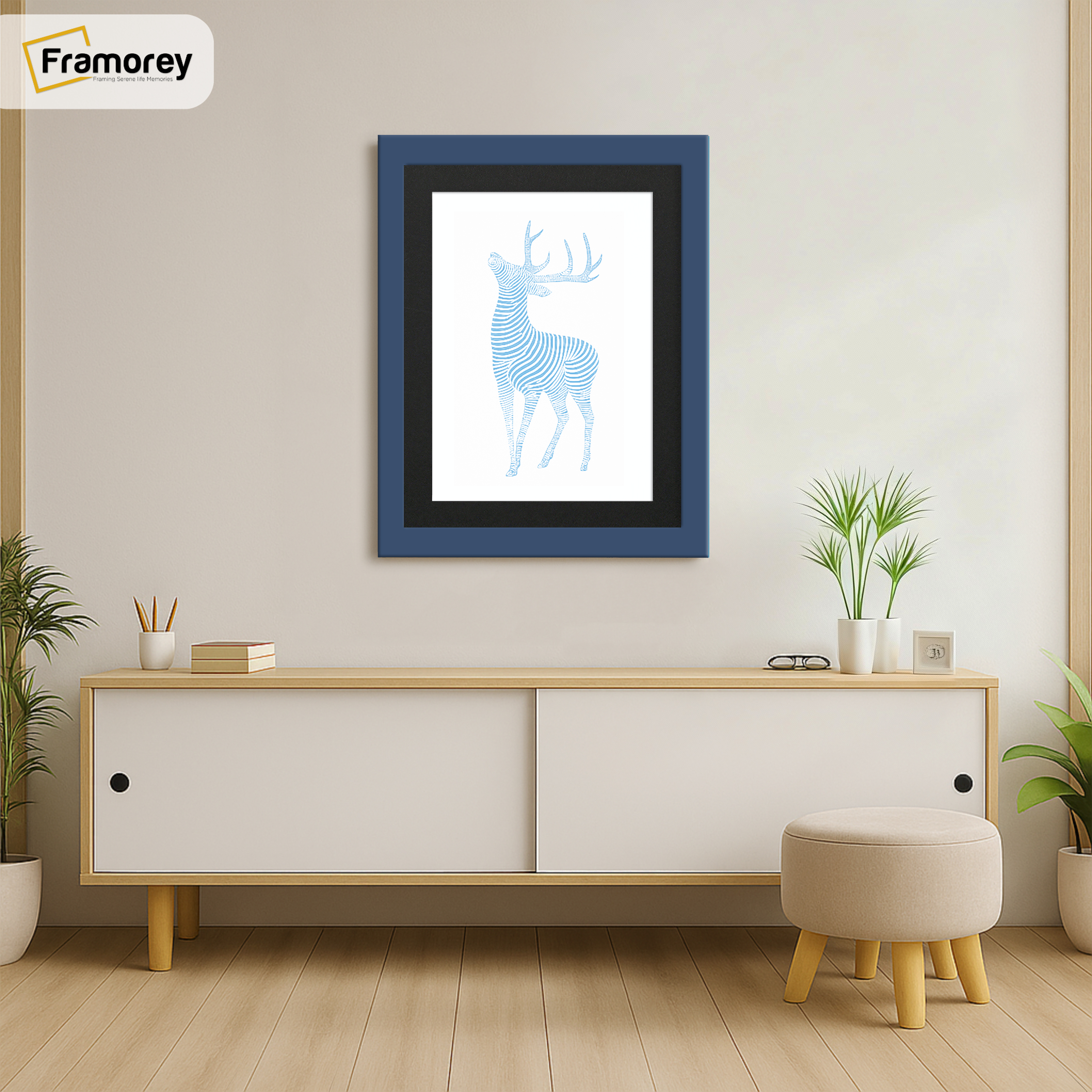 Blue Picture Frame with Black Mount Wall Decor Frames. Wall View