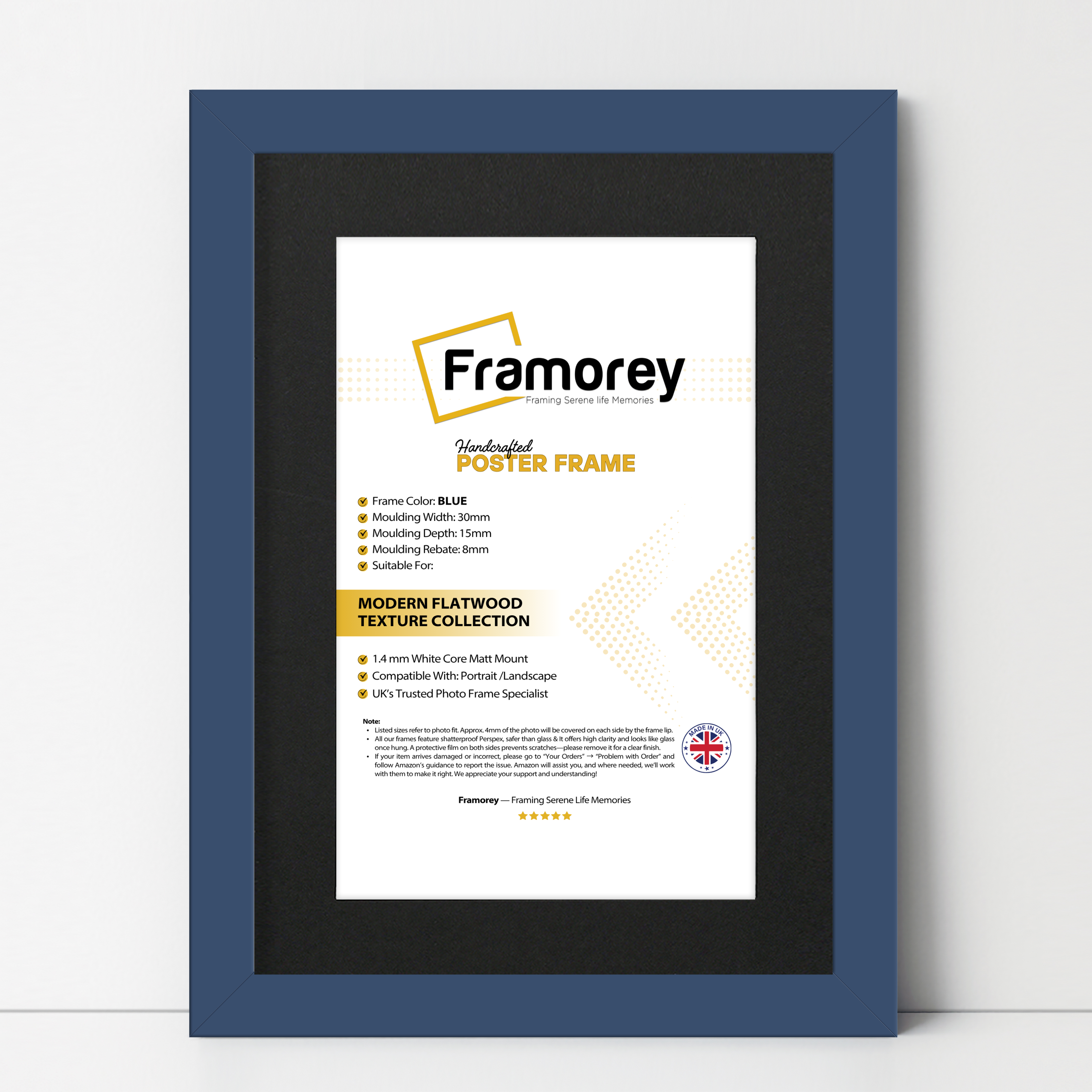 Blue Picture Frame with Black mount Wall Decor Frames