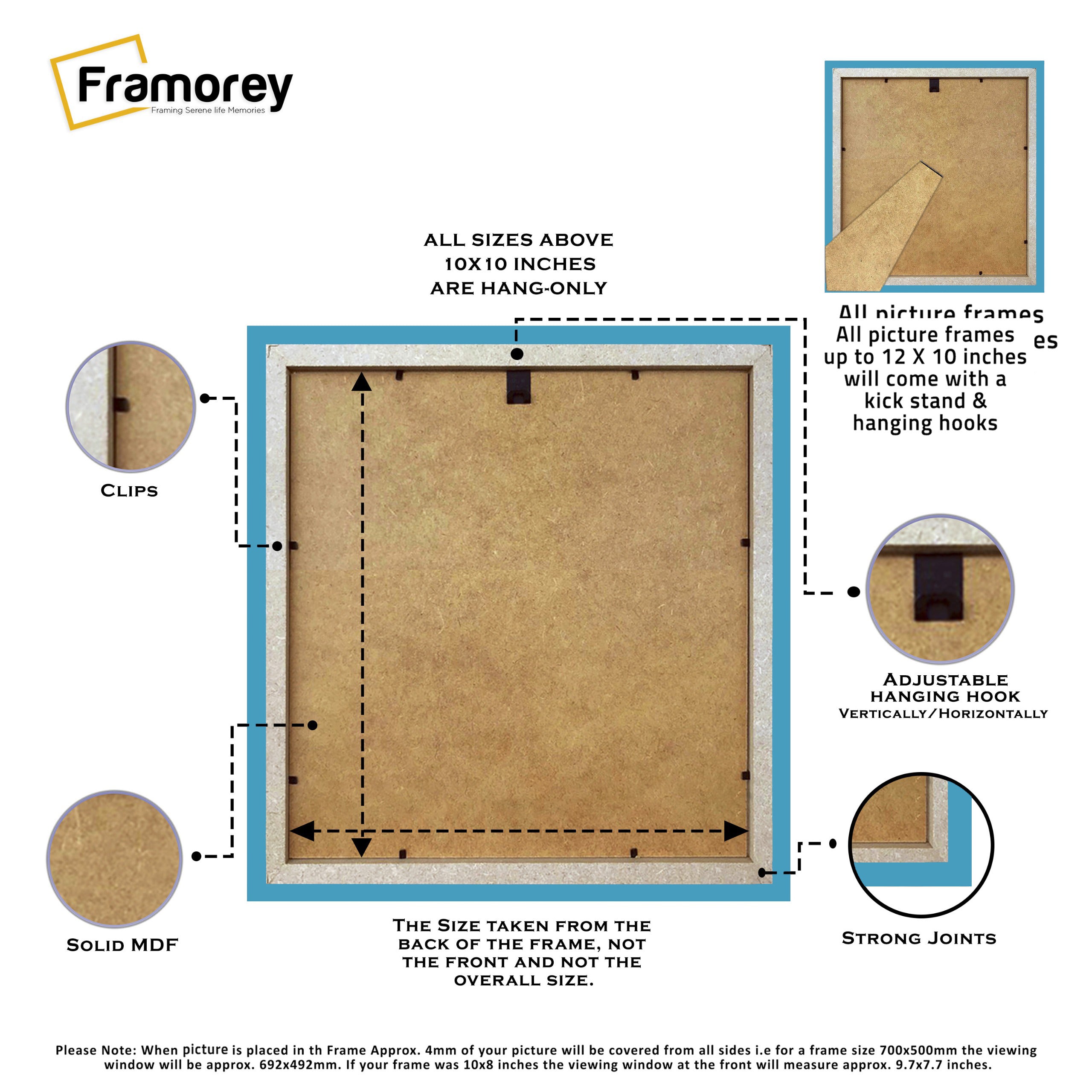 Square Blue Picture Frame with Ivory mount Wall Art Photo Frames