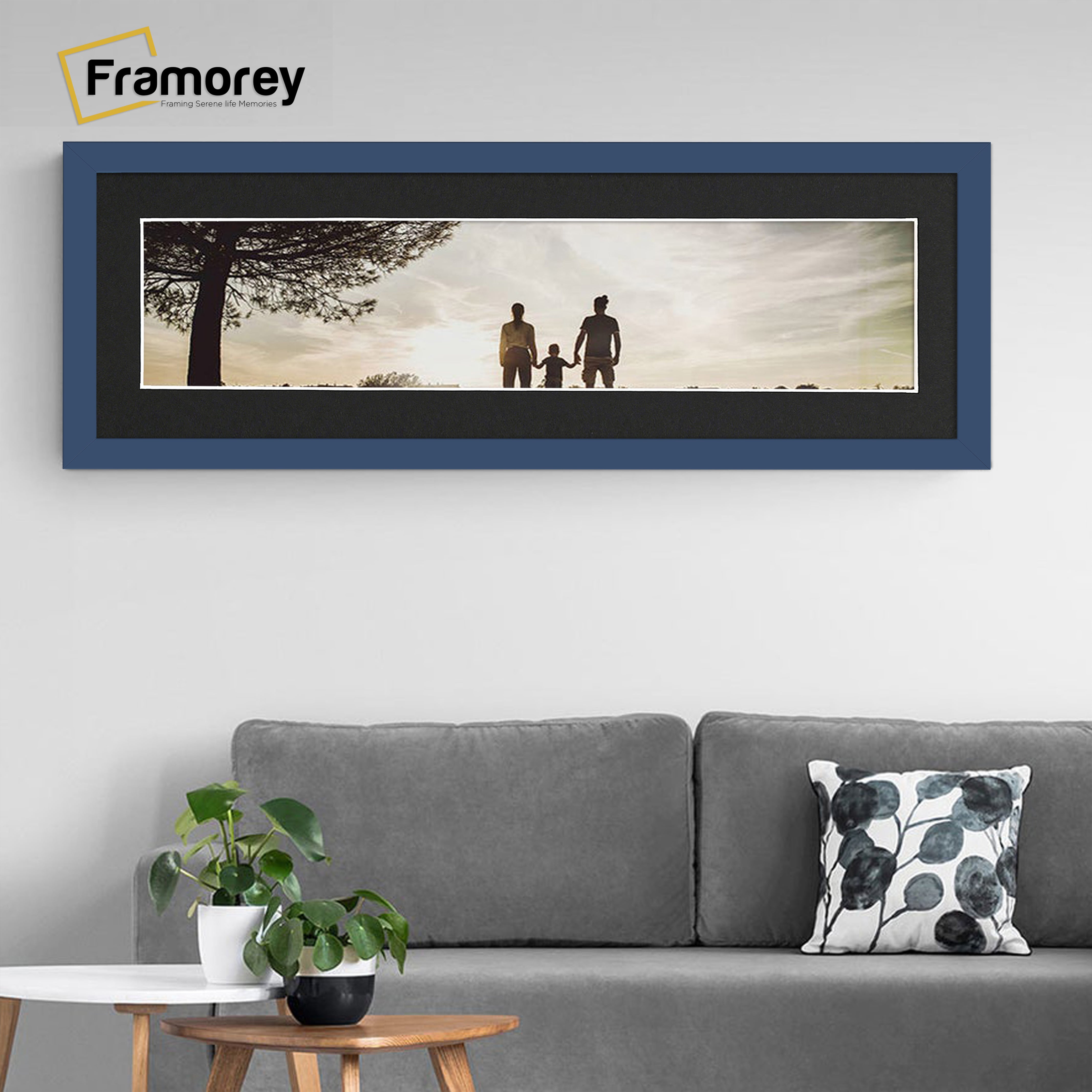 Panoramic Blue Picture Frame With Black Mount Wall Decor Frame