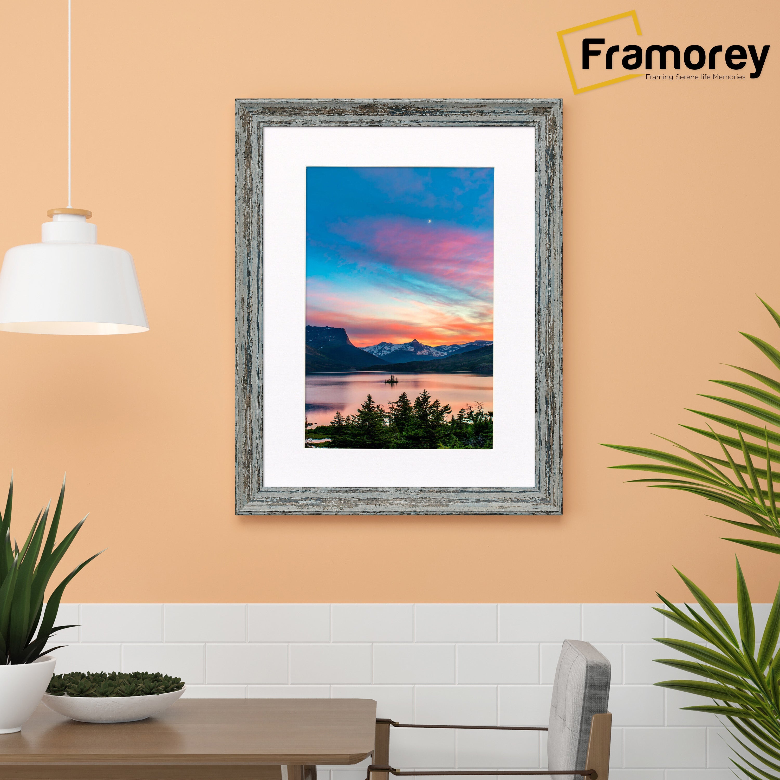 Vintage Distressed Blue Photo Frames Wall Art Frame With White Mount