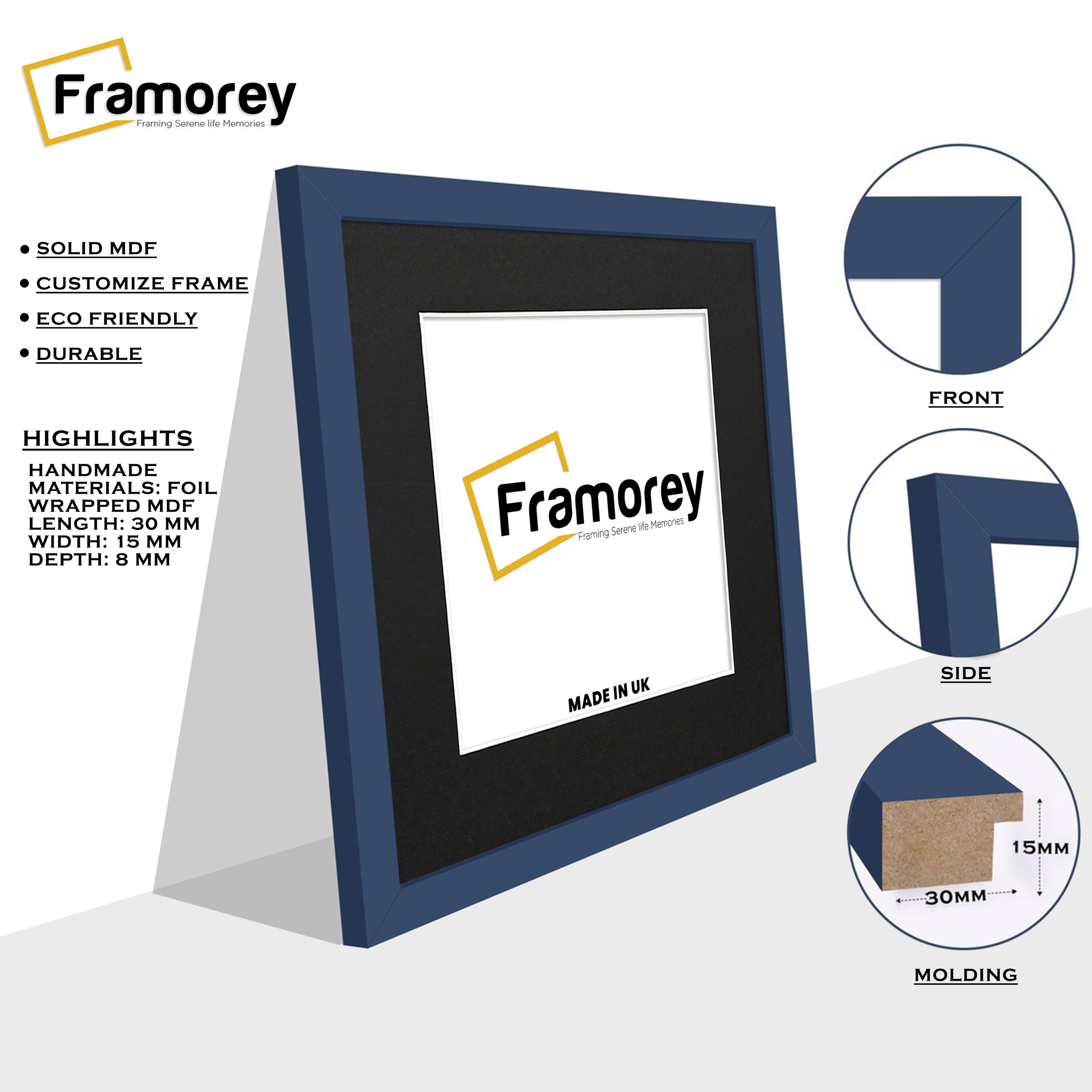 Square Blue Picture Frame with Black mount Wall Art Photo Frames