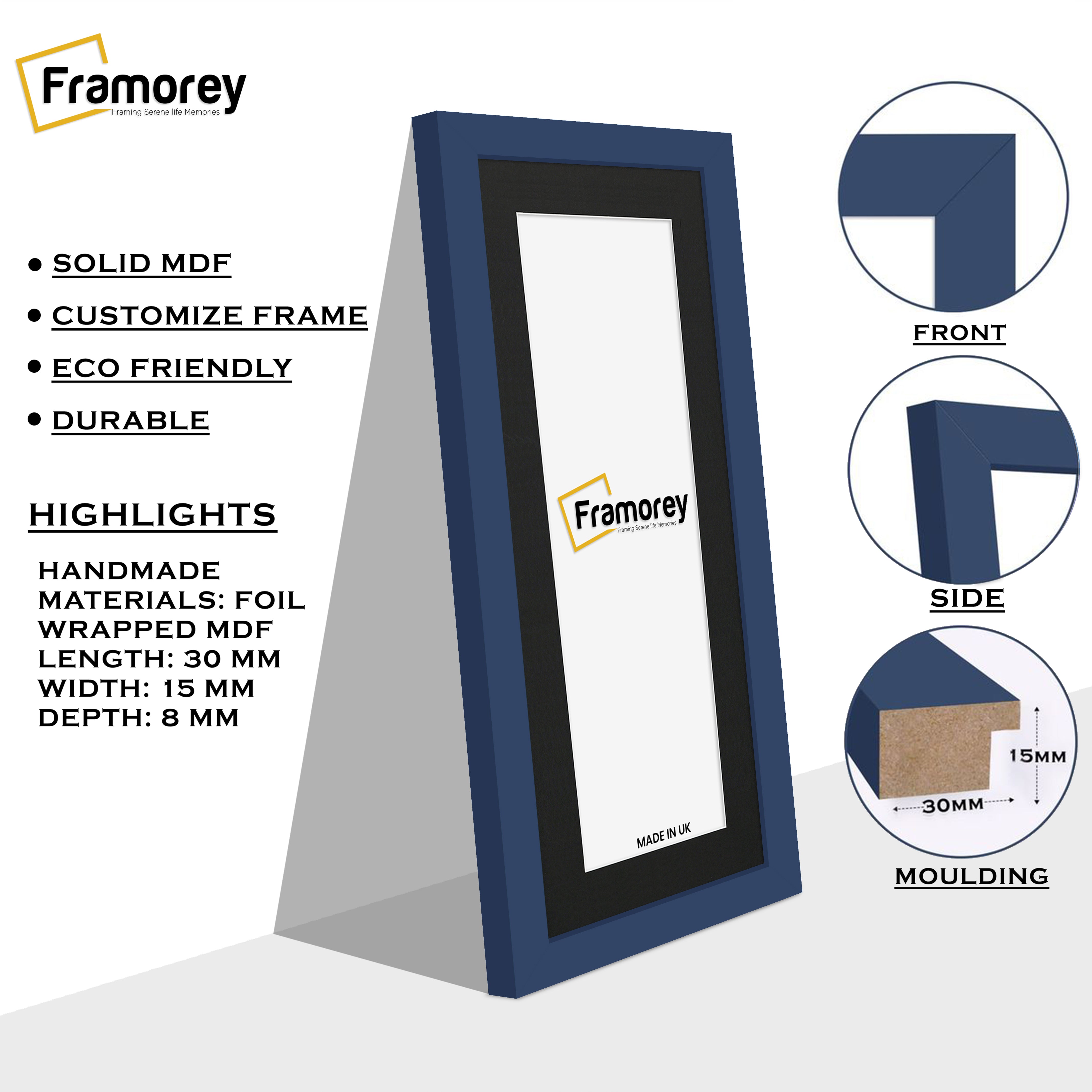 Panoramic Blue Picture Frame With Black Mount Wall Decor Frame