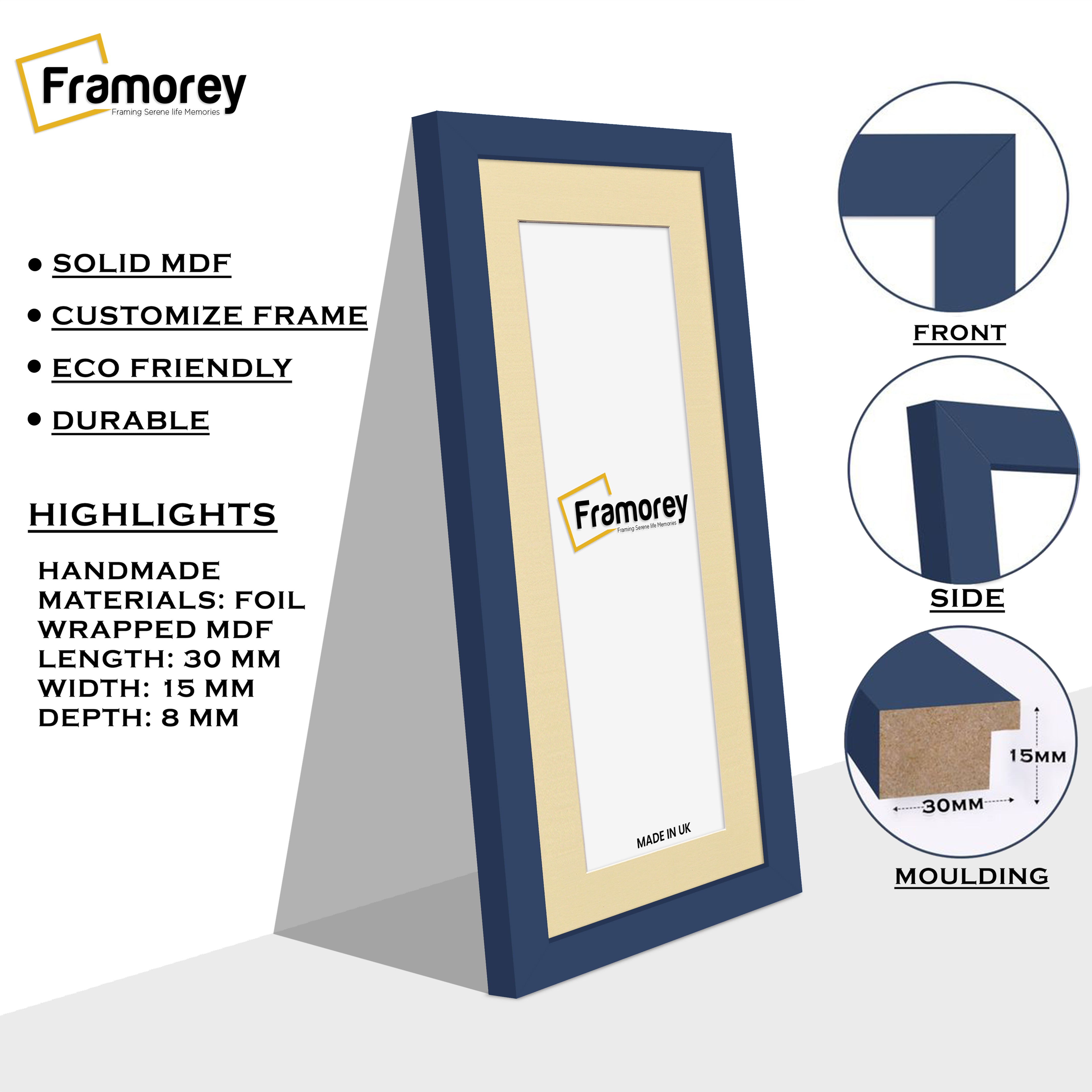 Panoramic Blue Picture Frame With Ivory Mount Wall Decor Frame