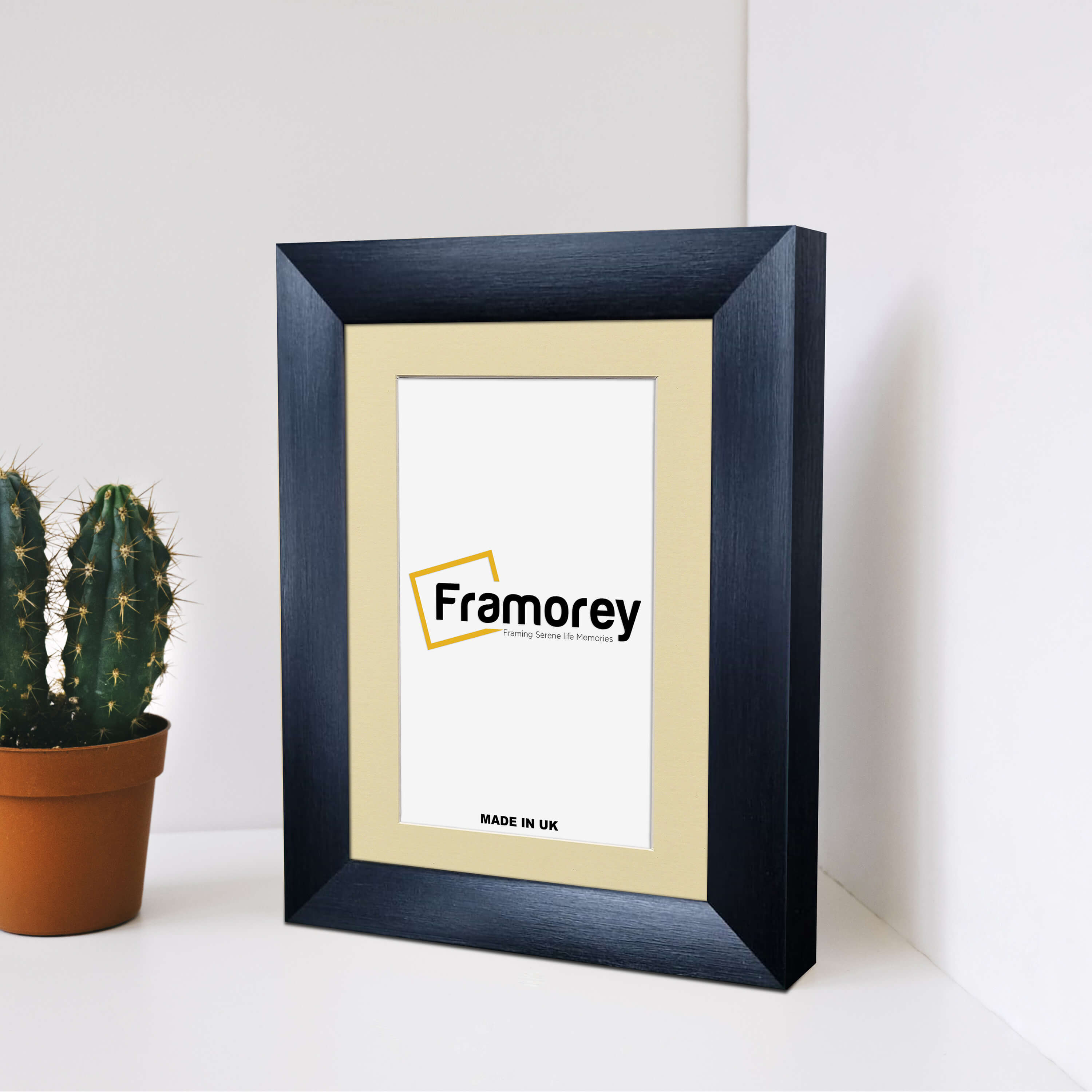 Square Size Brushed Black Picture Frames With Ivory Mount