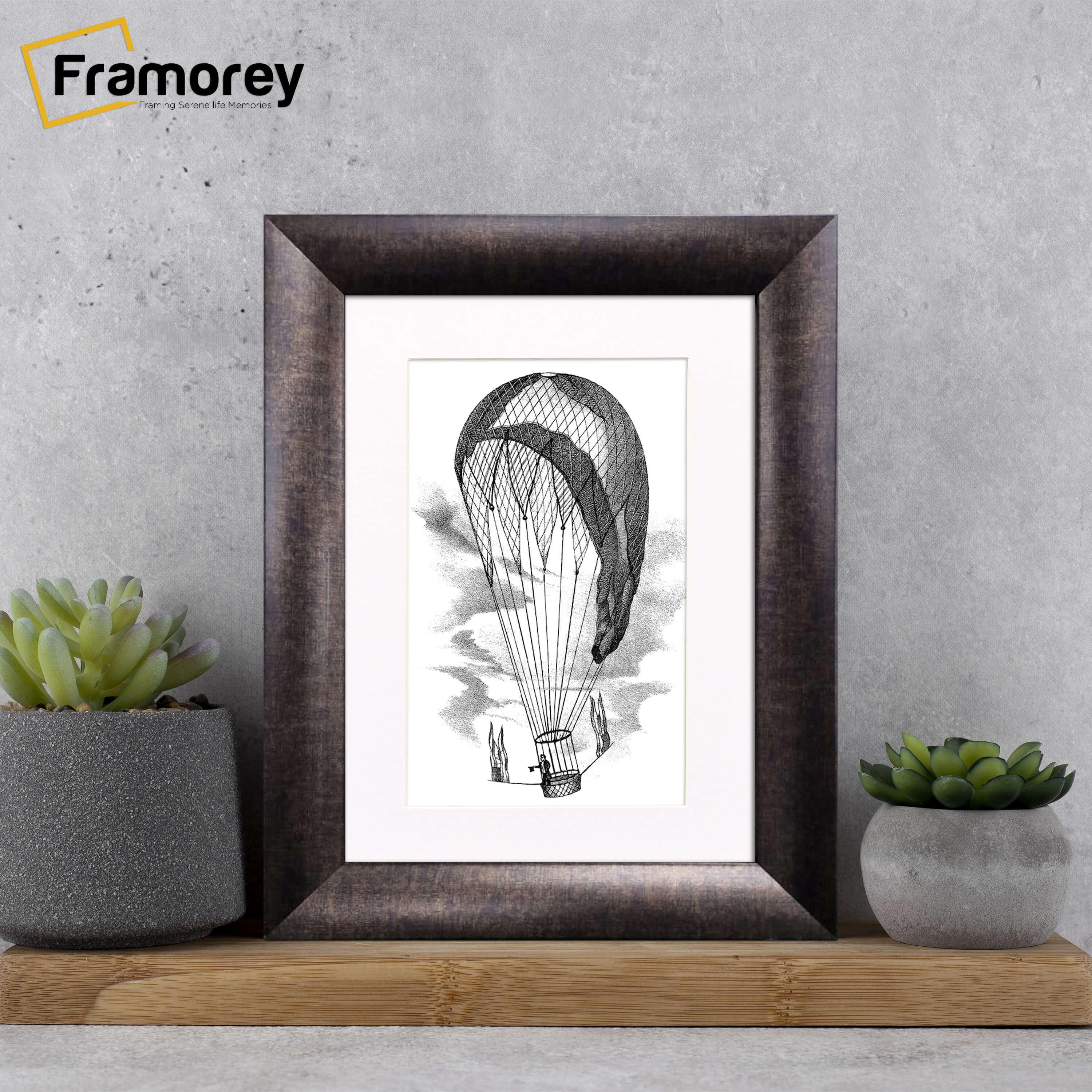 Gold Picture Frame White Mount Poster Frame is placed on wooden shelf
