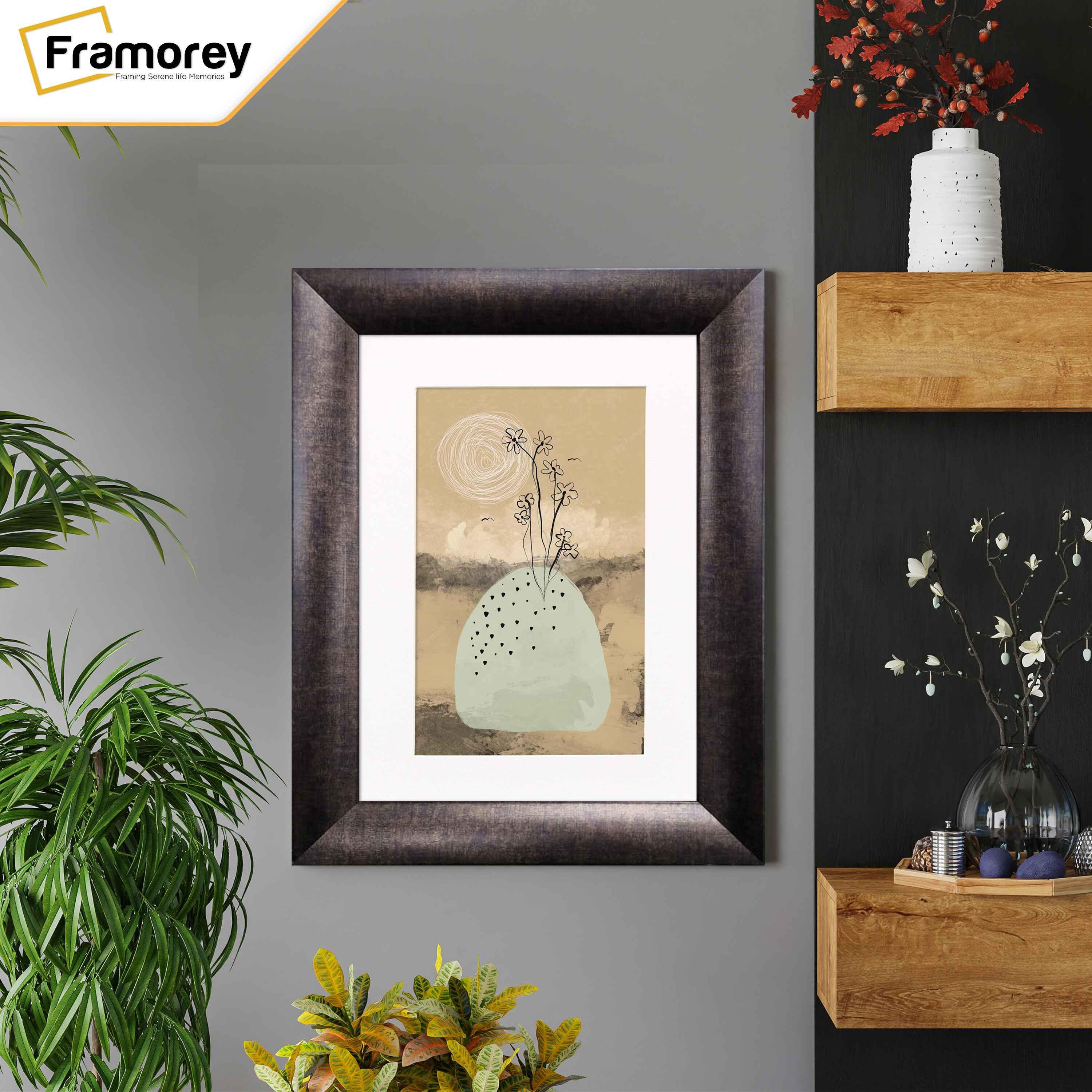 Gold Picture Frame White Mount Poster Frame is hanged on wall