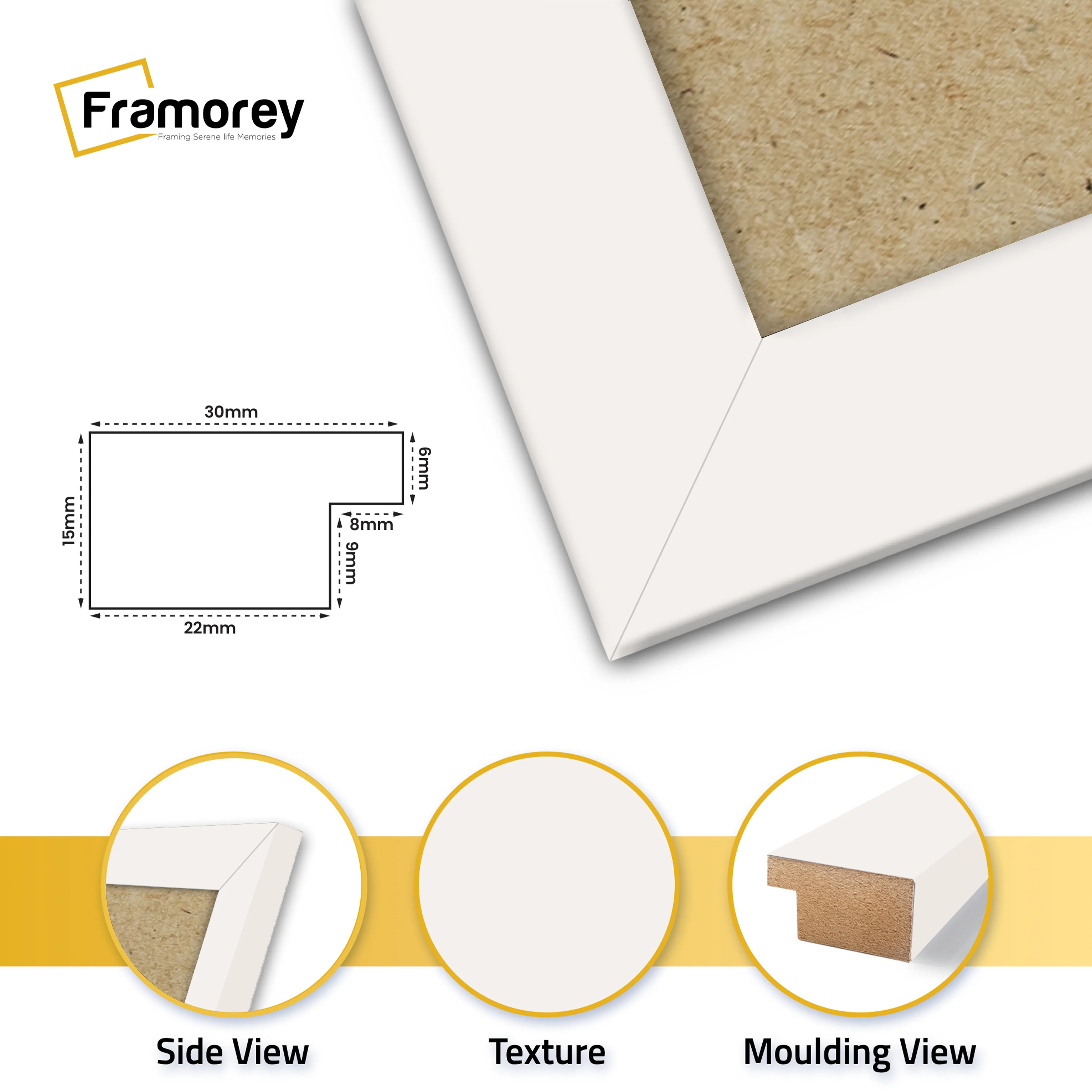 close view of white frame featuring side view texture and molding view