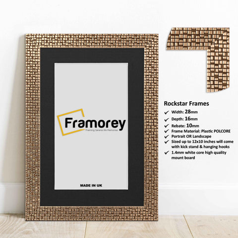 Copper Picture frame with black mount with Frame details and a focus corner.