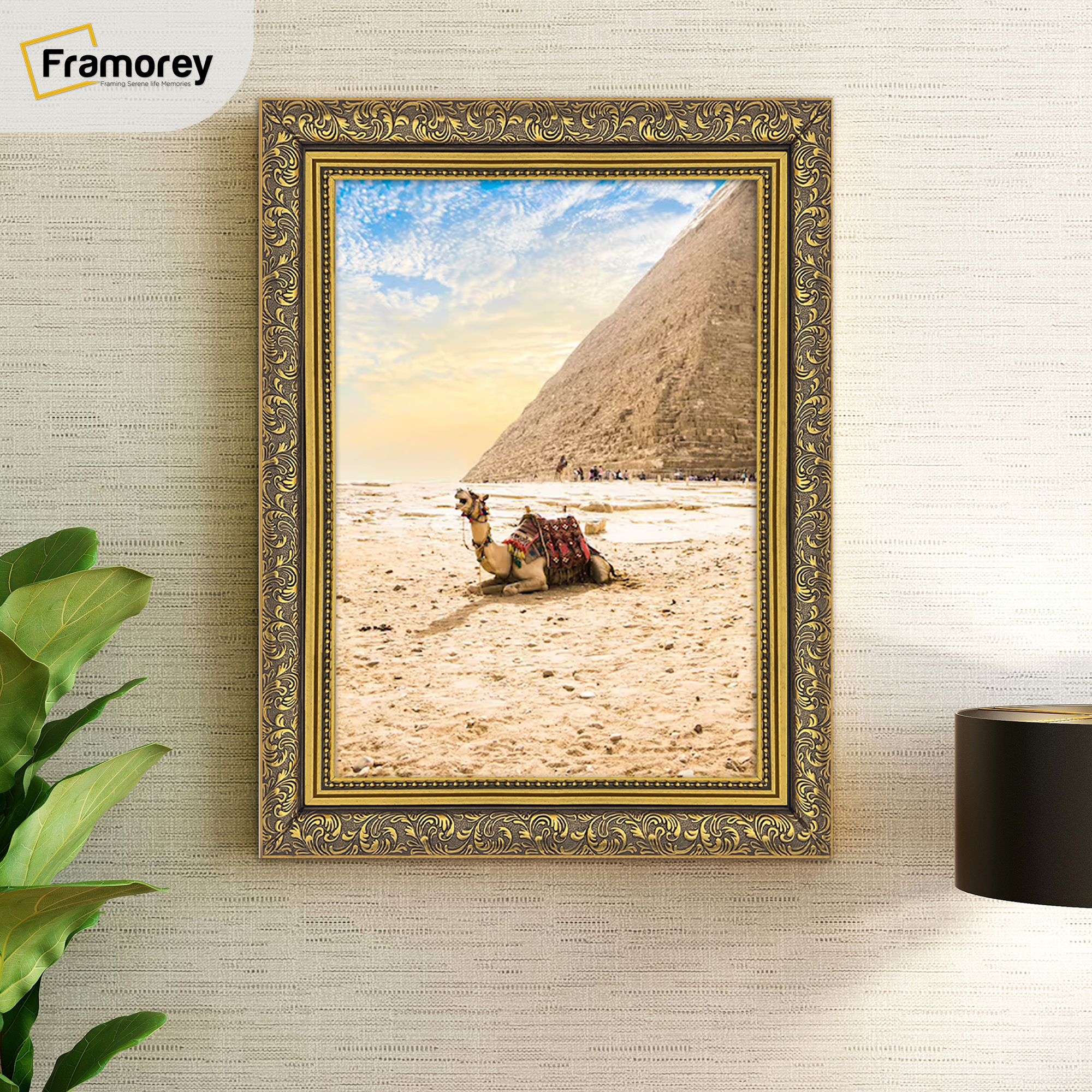 lifestyle image of a gold traditional ornate Dahlia photo frame on wall décor