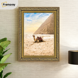 lifestyle image of a gold traditional ornate Dahlia photo frame on wall décor