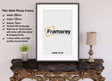 Thin Dark Grey Photo Frame With White Mount Flat Wooden Effect Picture Frame Maxi Art Poster Frames - FRAMOREY