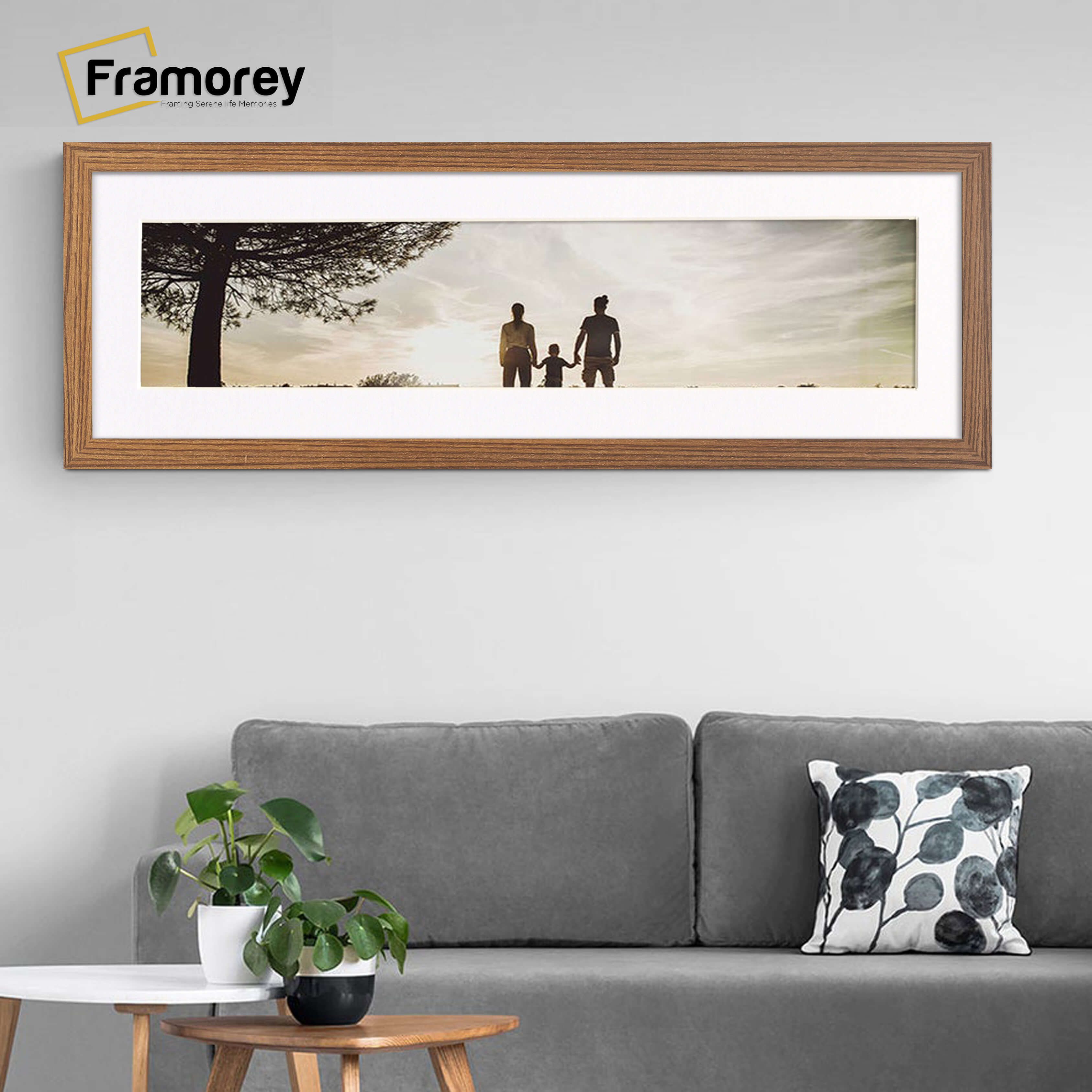Panoramic Dark Oak Picture Frame With White Mount Wall Decor Frame