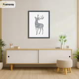 Thin Matt Dark Grey Picture Frame is hanging on a wall just over the Table