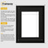 picture frame size guide line diagram showing outer picture frame dimensions and inner opening dimensions,  plus brief usage notes