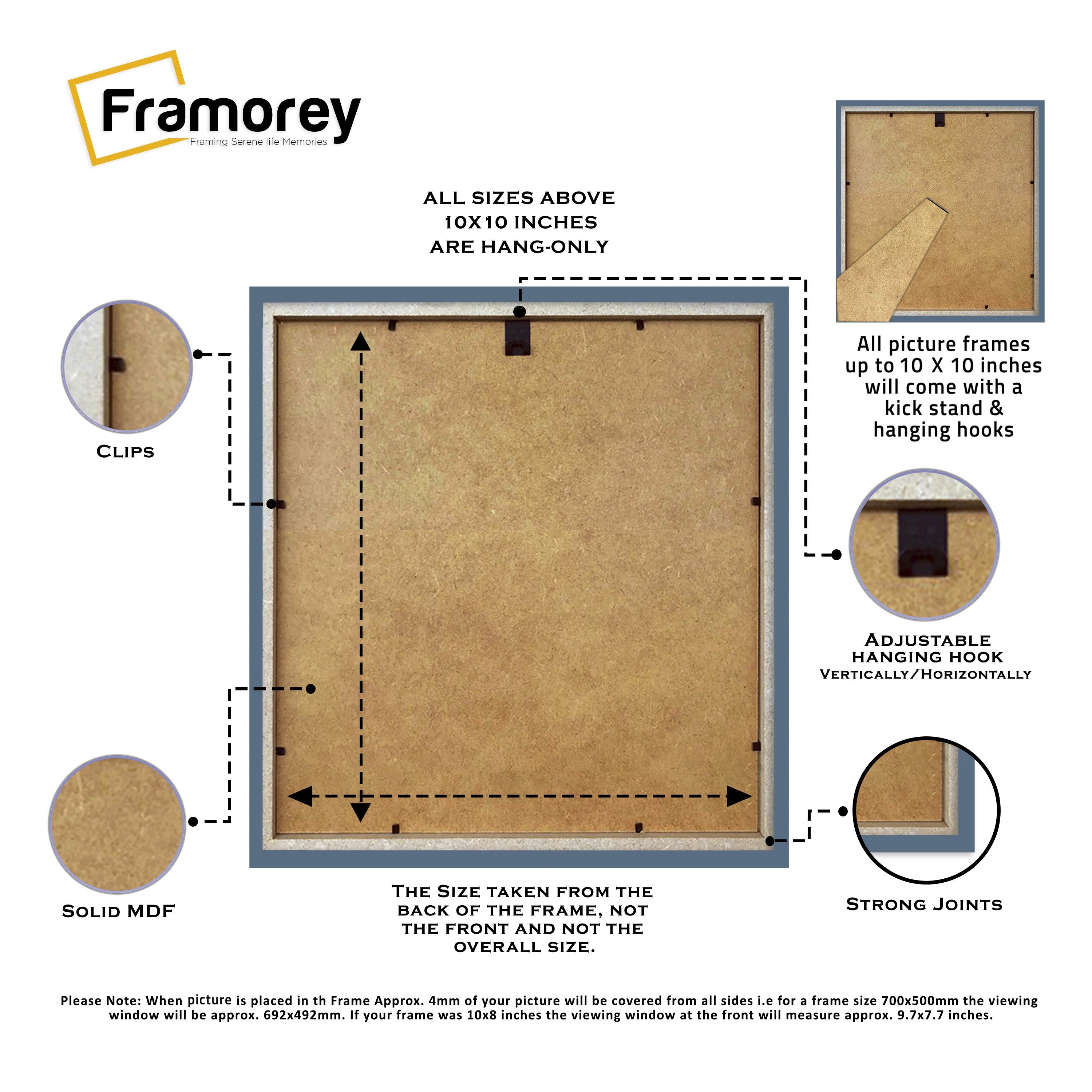 Square Size Thin Matt Dark Grey Picture Frames With White Mount