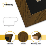 Dark Oak Picture Frames with Black Mount with explained parts .