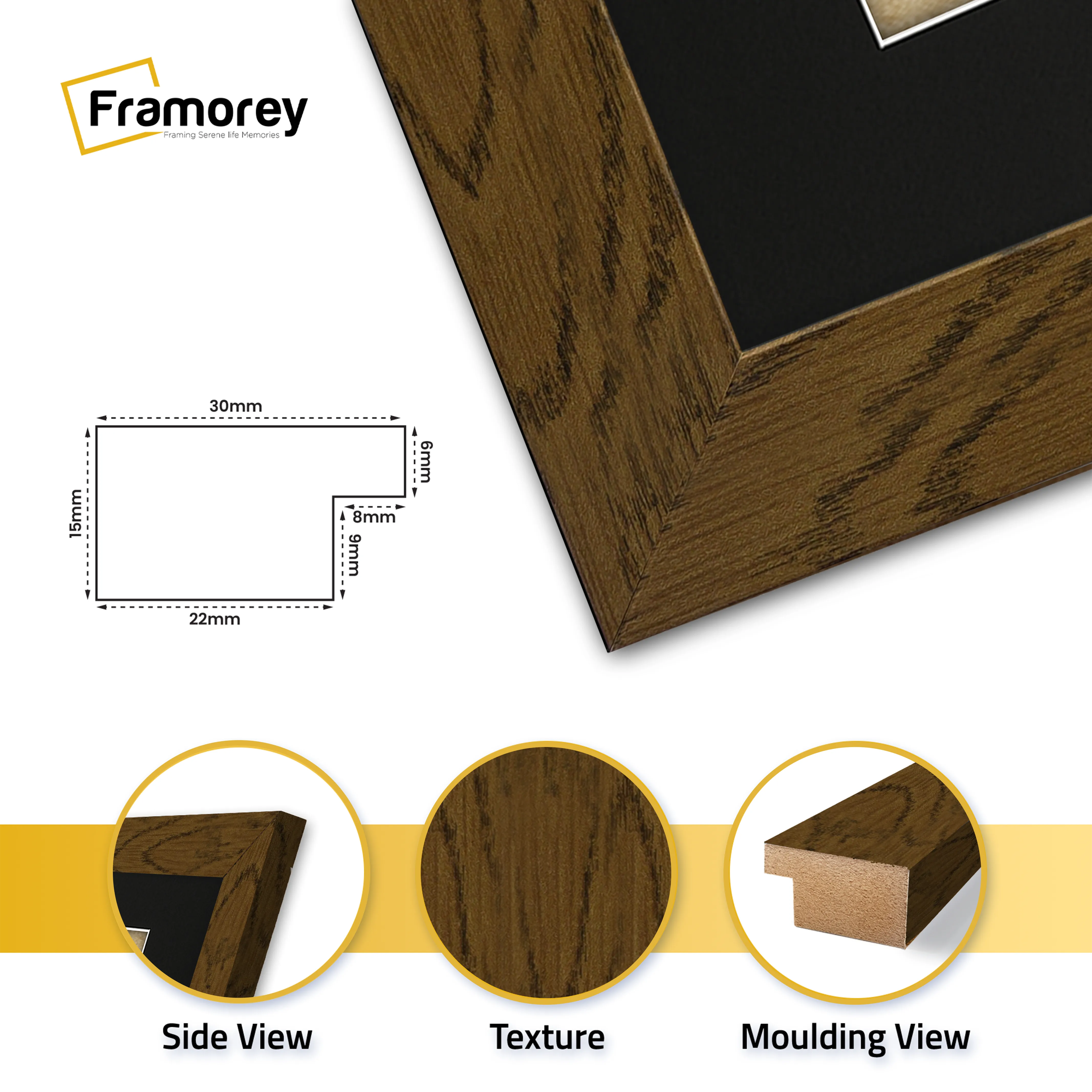 Panoramic Dark Oak Picture Frame With Black Mount Wall Decor Frame