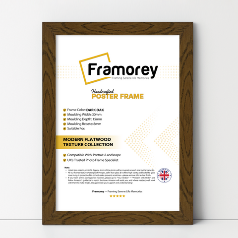 Dark Oak picture frame shown from front view on a plain white surface standing with a wall