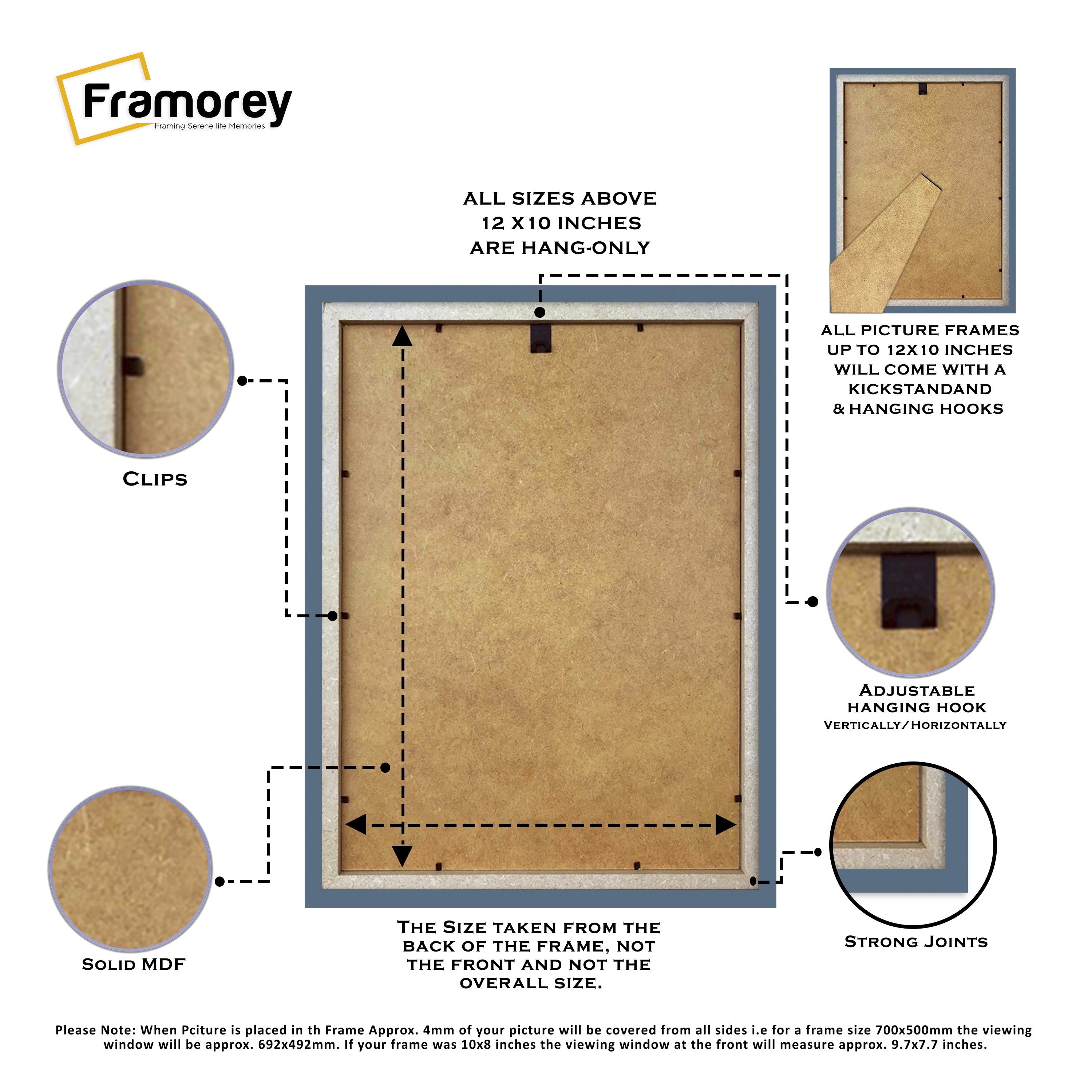 Dark Grey Poster Frame With White Mount placed on a table.