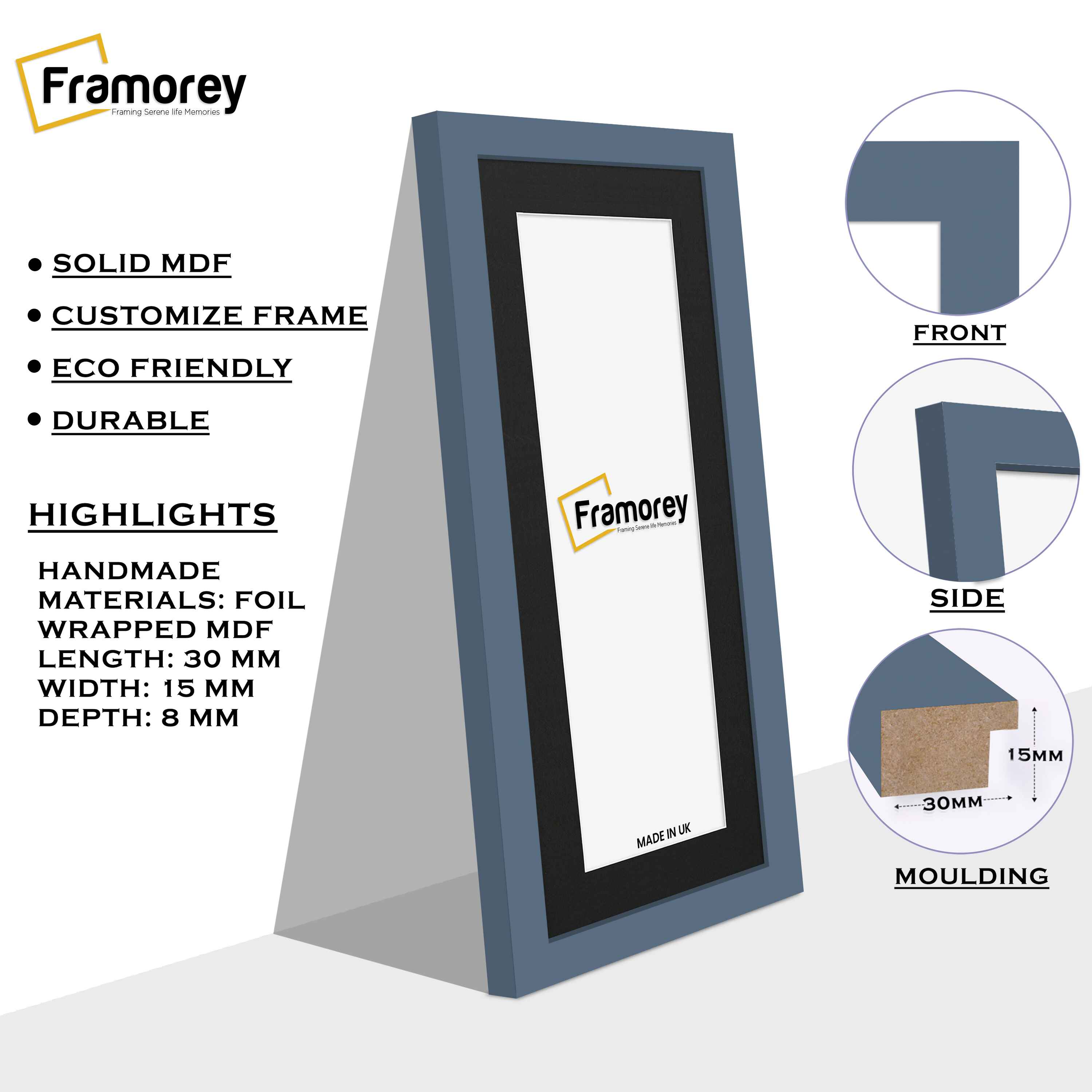Panoramic Dark Grey Picture Frame With Black Mount Wall Décor Frame