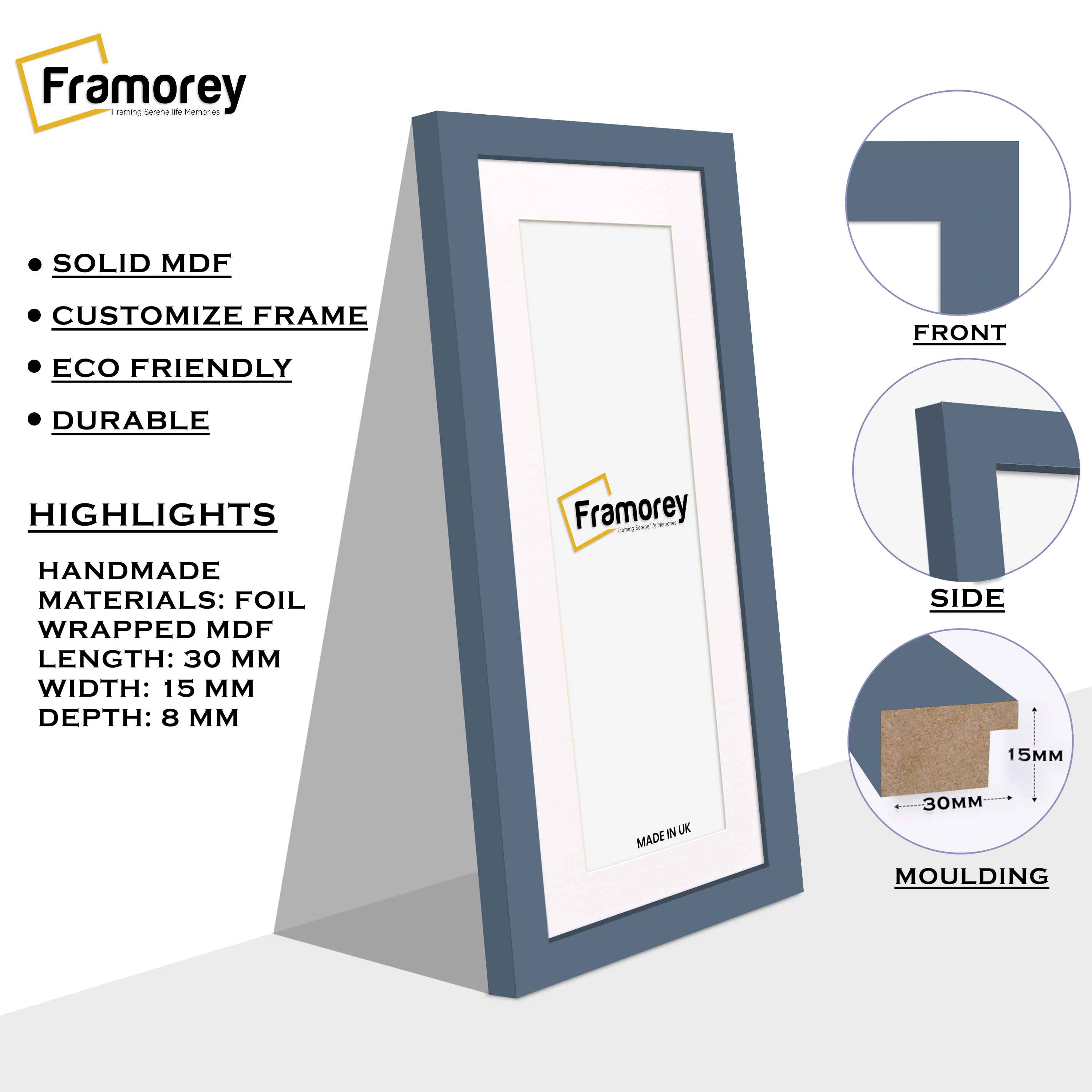 Panoramic Dark Grey Picture Frame With White Mount