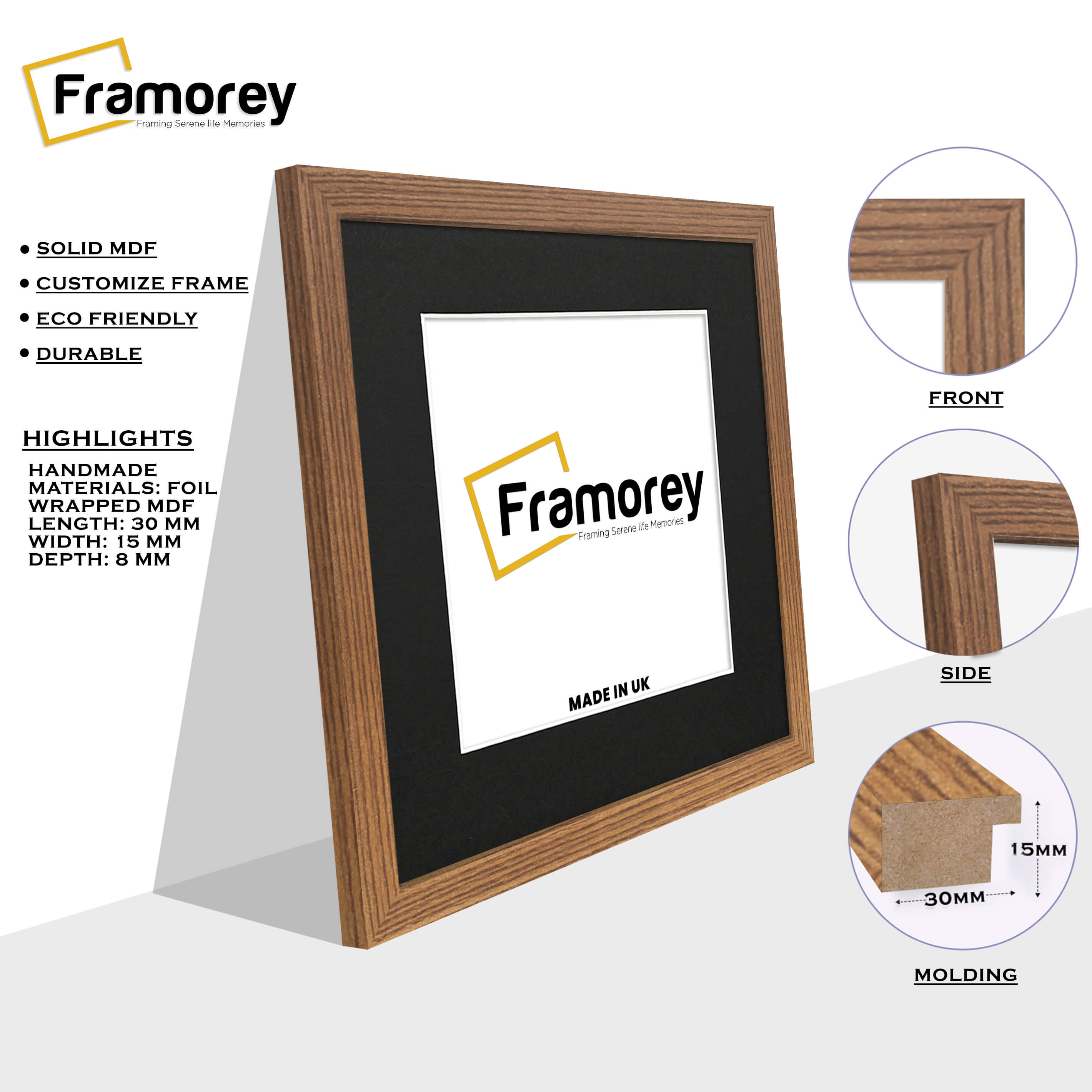 Square Size Dark Oak Picture Frame With Black Mount