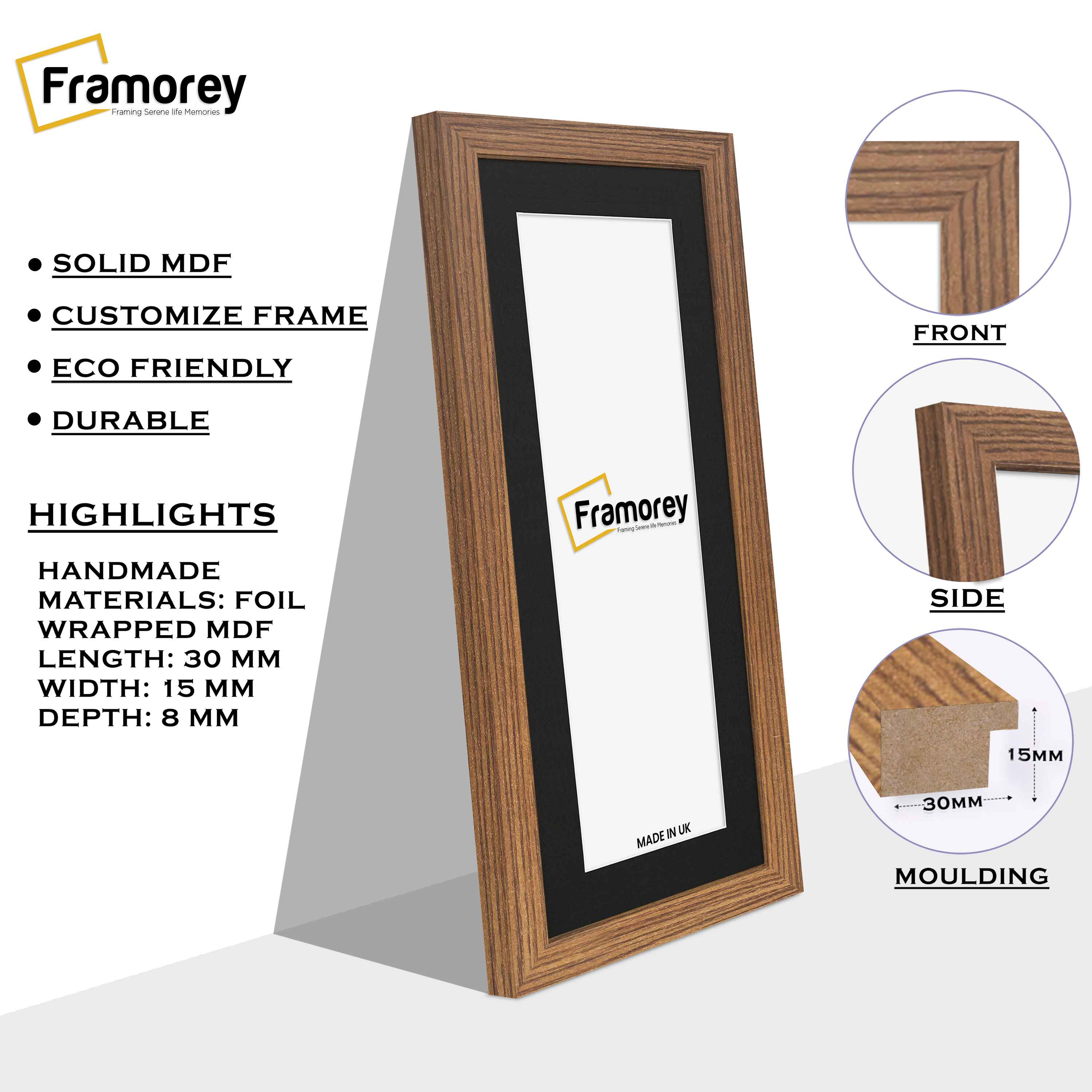 Panoramic Dark Oak Picture Frame With Black Mount Wall Décor Frame