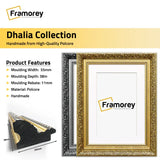 Dhalia Gold & Silver Frames With White Mount showing molding view with molding measurements and frame material 