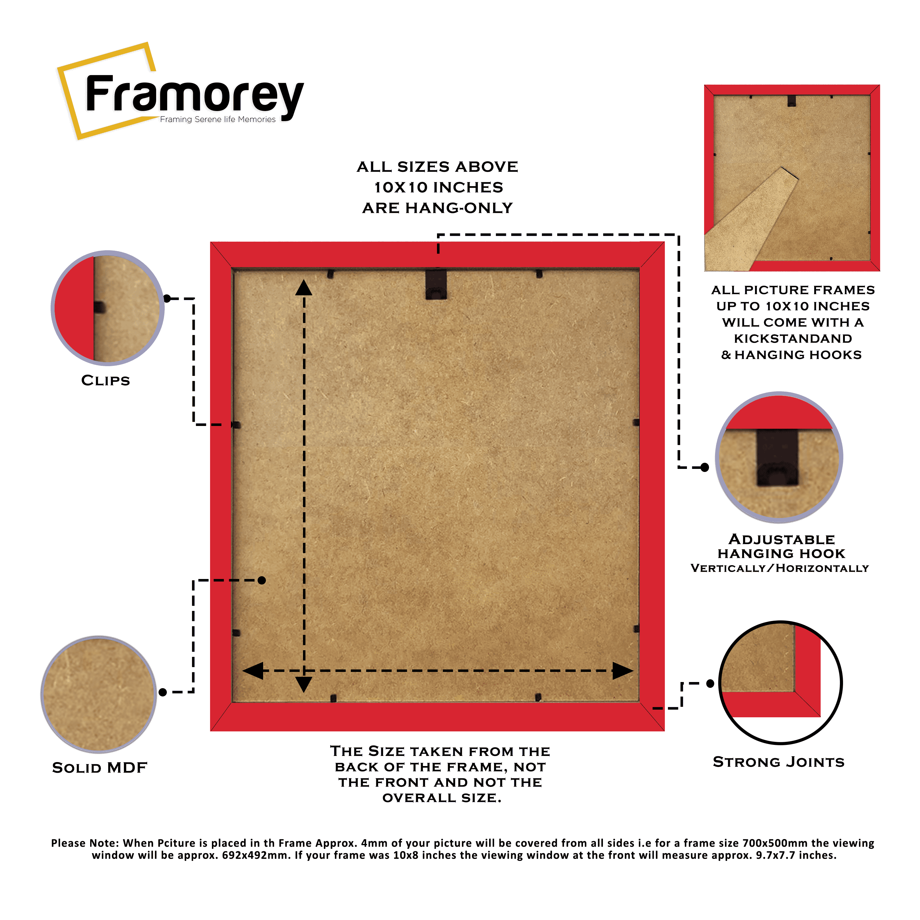 Square Size Red Thin Matt Picture Frames With Black Mount