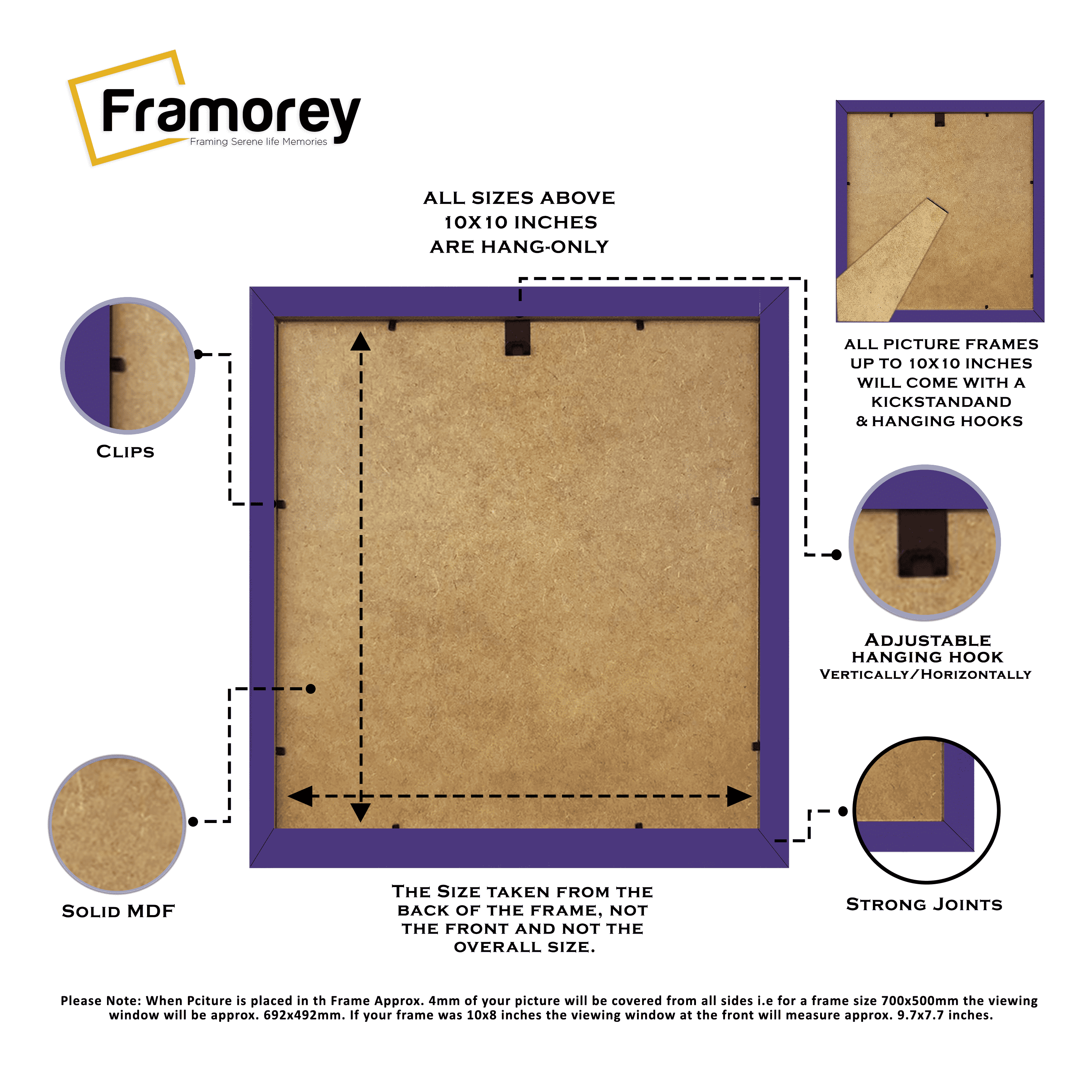 Square Size Thin Matt Purple Picture Frames With Ivory Mount