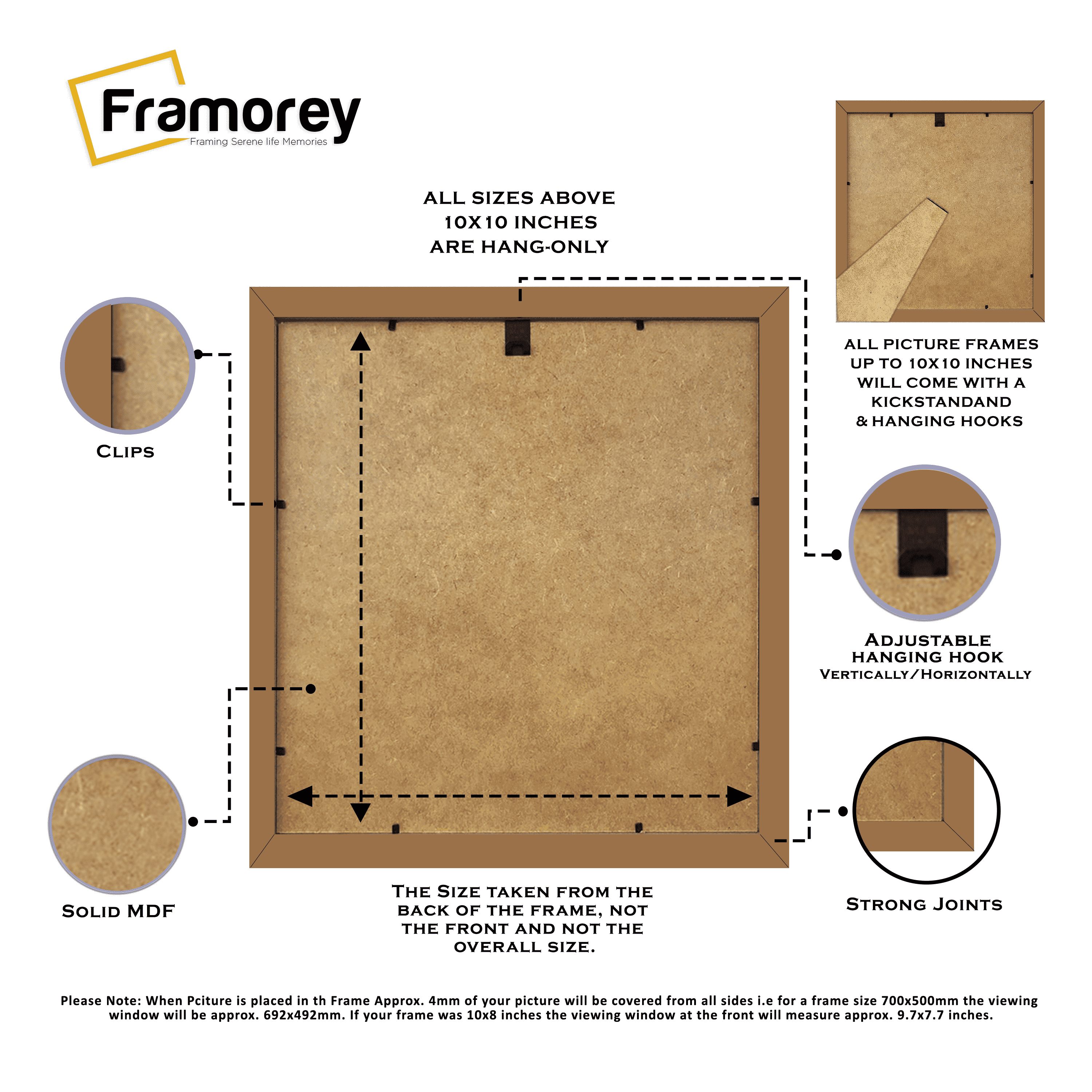 Square Size Thin Matt Walnut Picture Frames With White Mount